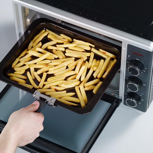 SEVERIN Back- und Toastofen mit Umluftfunktion, Mini Backofen mit Grillrost, Backblech, Drehspie und Pizzastein, vielseitiger Heiluftofen mit 42 L Kapazitt, 1.800 W, schwarz, TO 2058
