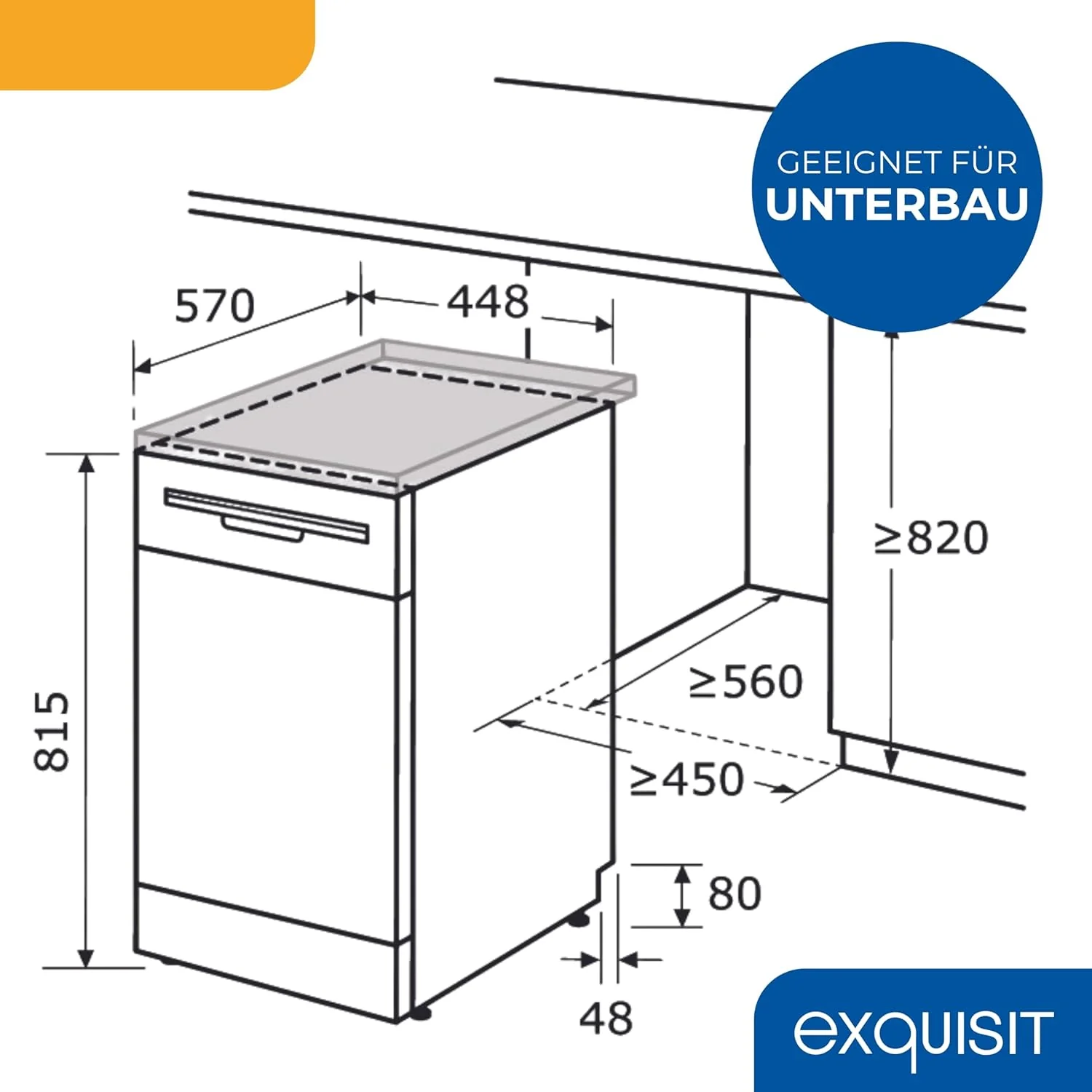 Exquisit Geschirrsp��ler, 9 Ma?gedecke, Sp��lmaschine 45 cm, Power+, ECO-Modus, Geschirrsp��ler 45 cm, GSP59109-030E silber