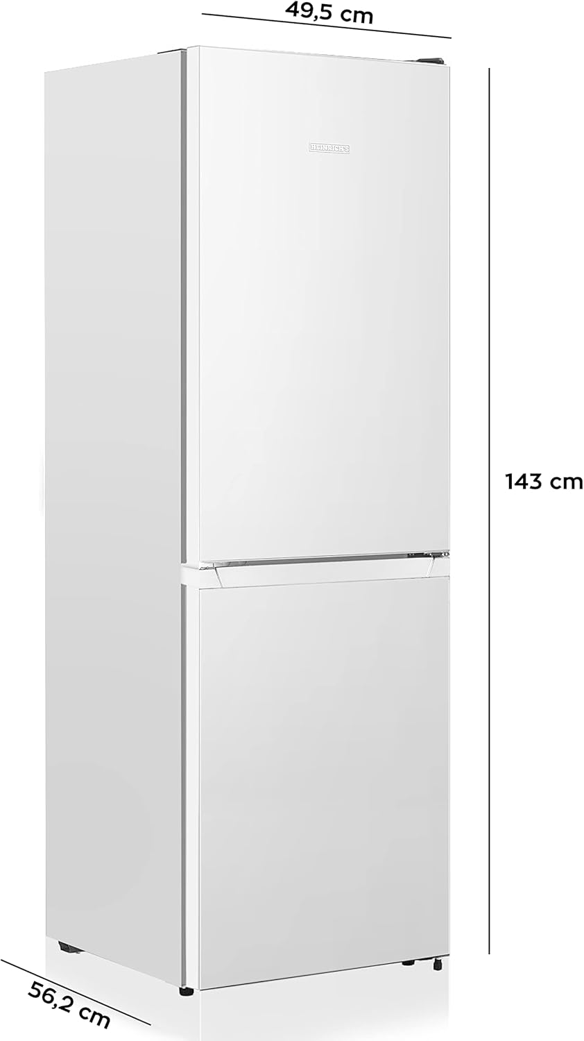 Heinrichs Fridge Freezer Combination 175 Litres, Cooling Volume 122 L, Freezer 53 L, LED Interior Lighting, Fridge Door Hinge, Changeable, Quiet 39 dB, Large Freezer Boxes, 7 Temperature Levels, inox