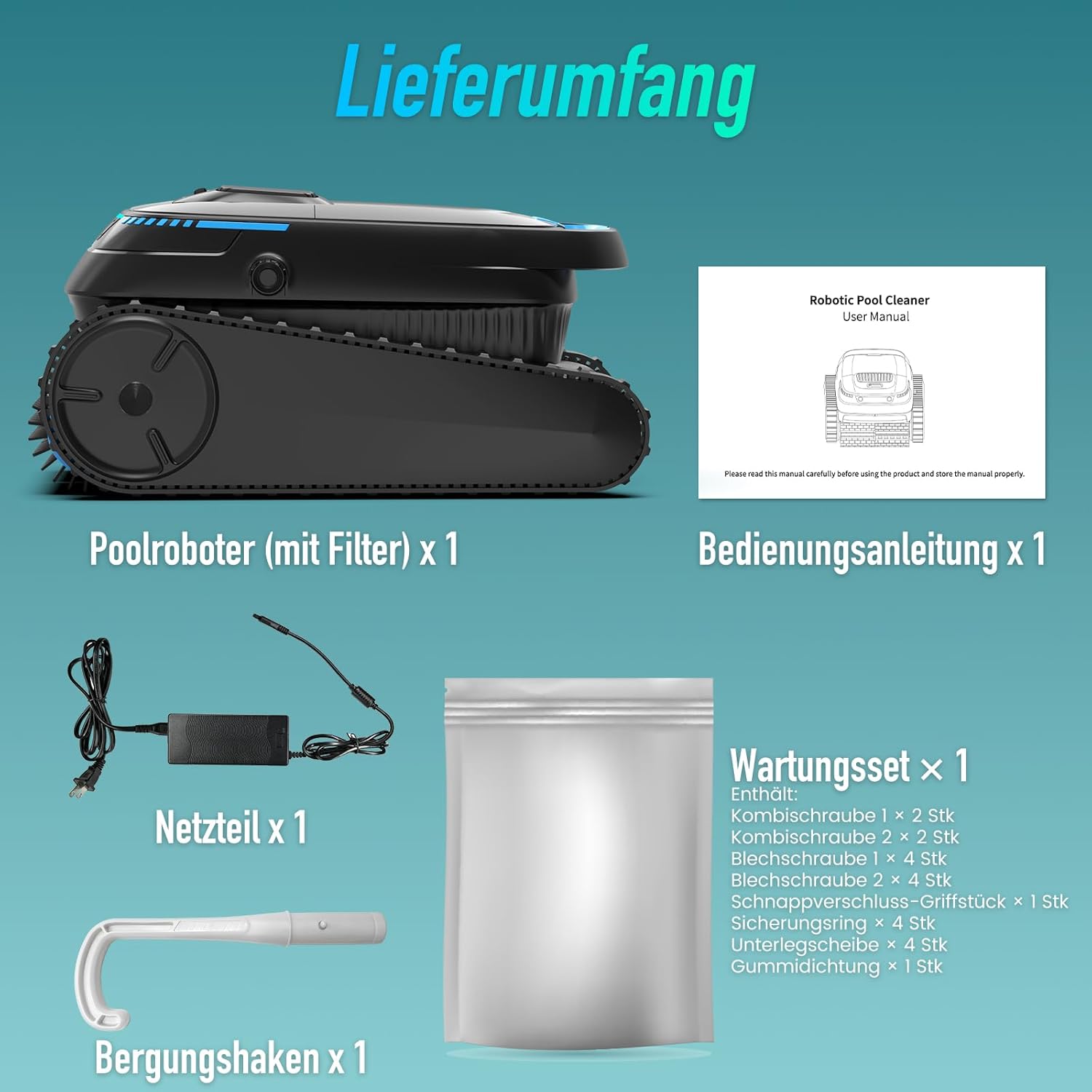 (2026 Neu) PC10 Poolroboter, Poolsauger Akku Kabelloser, Poolroboter Boden und Wand, Wasserlinie, 18927 LPH, Intelligenten Navigation, Wandklettern, Poolreiniger für Pools bis 170㎡