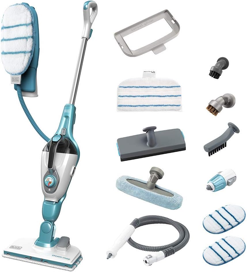 Black+Decker 15-in-1 Dampfbesen Steam-mop (mit Steamitt Dampfhandschuh zur Oberflchenreinigung, AutoSelect für richtige Menge Dampf, 180° drehbarer Reinigungsfu, inkl. 15-tlg Zubehr)