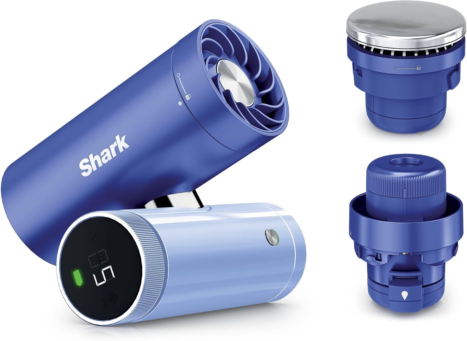 Shark ChillPill 3-in-1-Hochgeschwindigkeits-Handventilator-, Sprühnebel- und InstaChill-System, mit 3 Kühlaufsätzen, reisefreundliches Design, Hellgrau FA022EULV