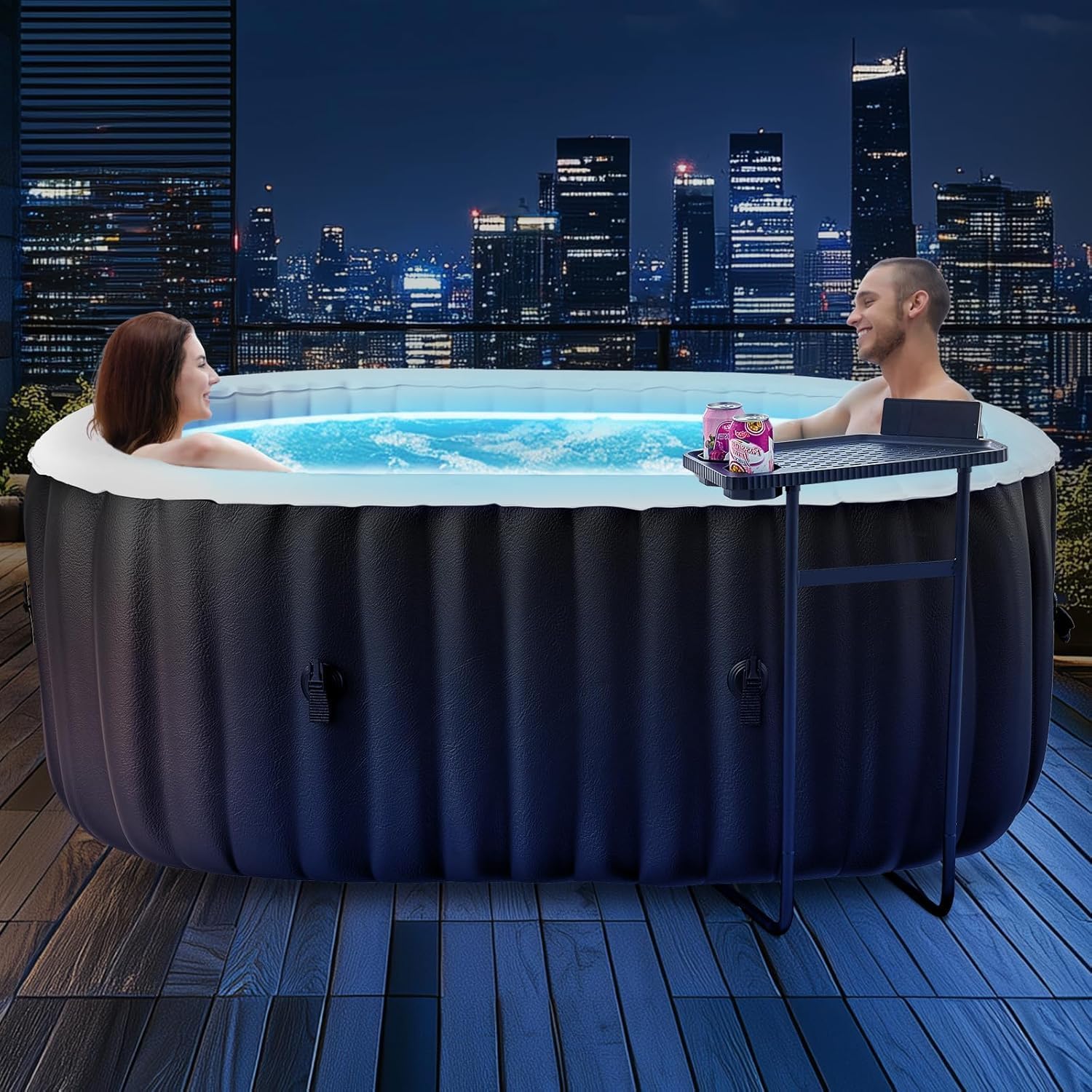 Hot Tub Aufblasbar für 2 Personen Mit LED, 2400W In/Outdoor SPA Pool Winterfest Mit 100 LuftdüSen, Frostschutz, 550 Liter, Auslaufsichere, Energiesparend, Bubble Spa & Wellness Massage