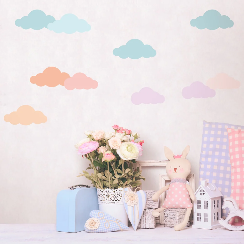 Colorful Cloud Wall Decals, Cloud Nursery Wallpaper Stickers for Baby Nursery