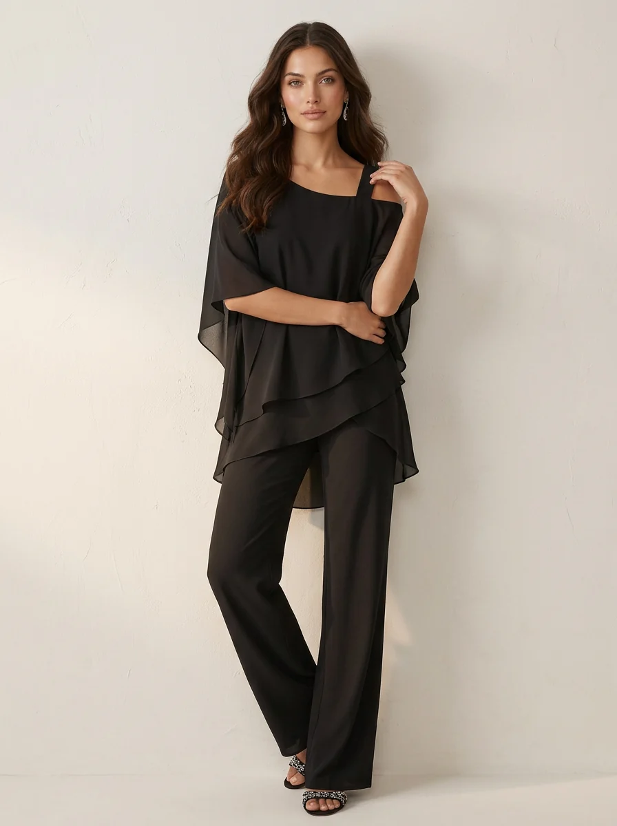 Elegantes Chiffon Set f��r Damen | Luftiger Zweiteiler mit flie?ender Passform | Ideales Outfit f��r festliche Anl?sse