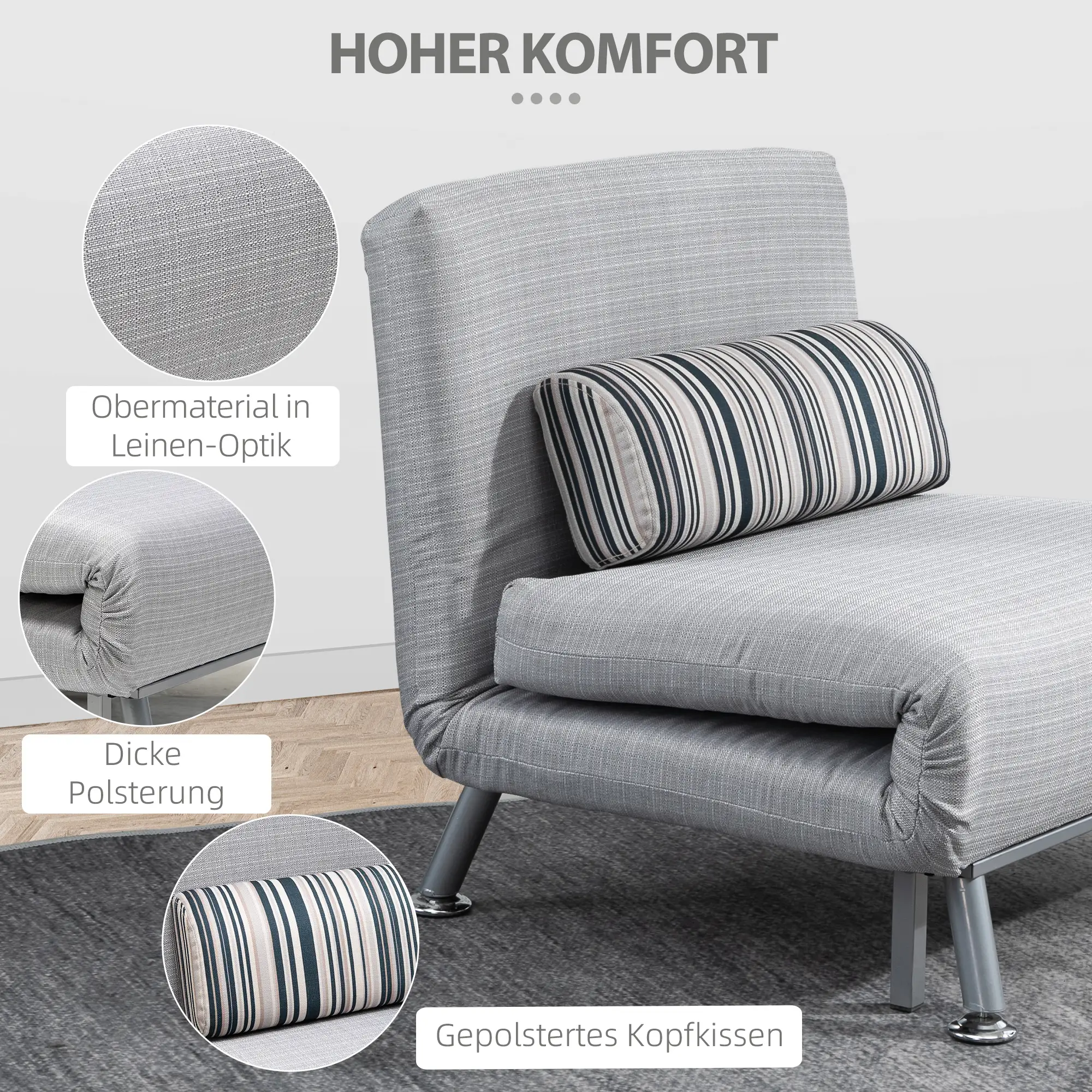 HOMCOM Schlafsessel Gästebett 2-in-1 mit verstellbarer Rückenlehne