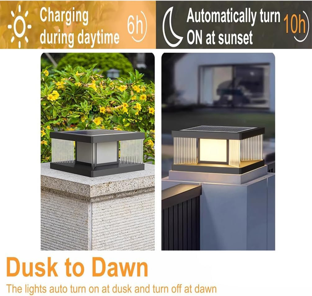 Quadratische Stehlampe mit hoher Helligkeit, solarbetrieben, Aluminiumdruckguss, wasserdicht, für den Außenbereich, 1 Stück, Säulenlaterne für Zaun, Park, Veranda, Landschaftsbeleuchtung.