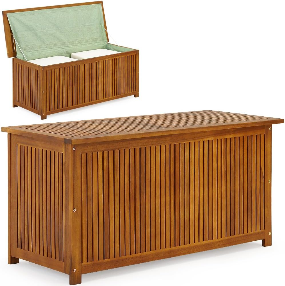Casaria® Gartenbox Holz Akazie 205L Deckel 160kg Belastbarkeit Wetterfest Auflagenbox Aufbewahrungsbox Garten Balkon Wintergarten Sitztruhe 115x50cm