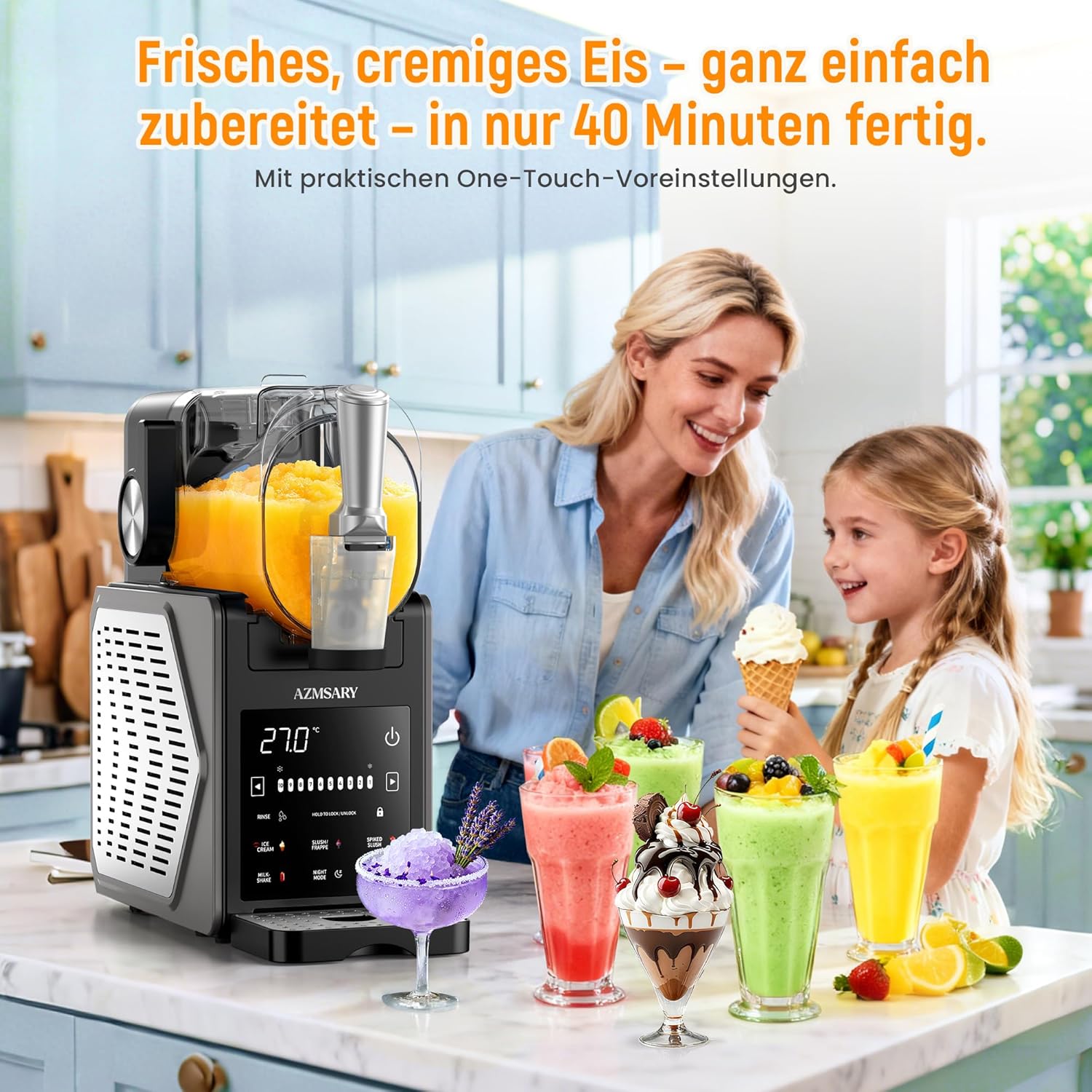 Slush Maschine – 2,5 L Eismaschine & Slushie Maschine für Zuhause, mit LED-Display, 6 voreingestellten Programmen für Eiscreme, Frappés, Milchshakes, automatischer Reinigung (Black) (Black)
