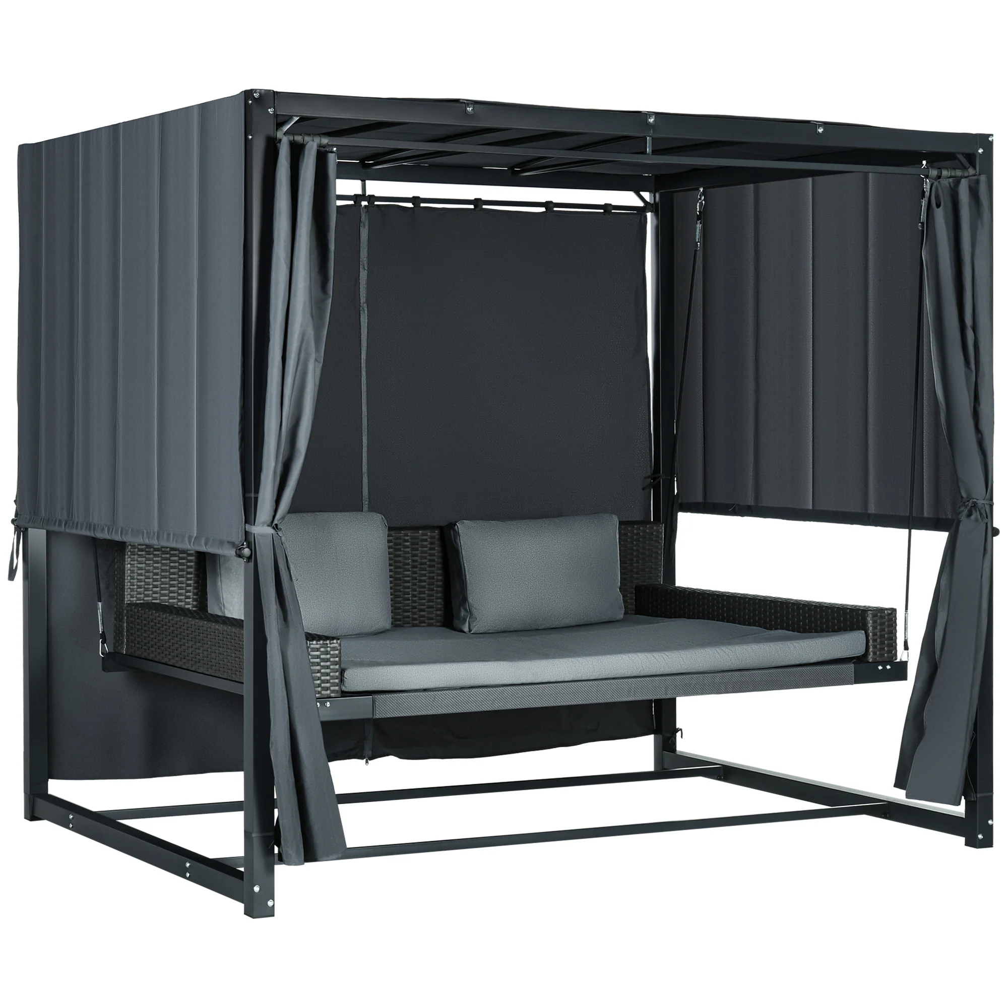 Outsunny Hollywoodschaukel Outdoor 3-in-1 mit Baldachin & Sichtschutz