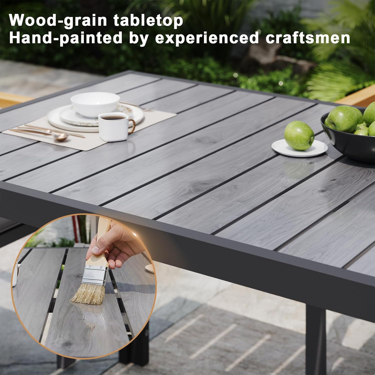 JUMMICO Gartenmöbel Set Terrassen Set Aluminium Gestell mit Holzoptik PS Tischplatte Komfortabler Hochlehner Einfach Montiert,6 Personen Set