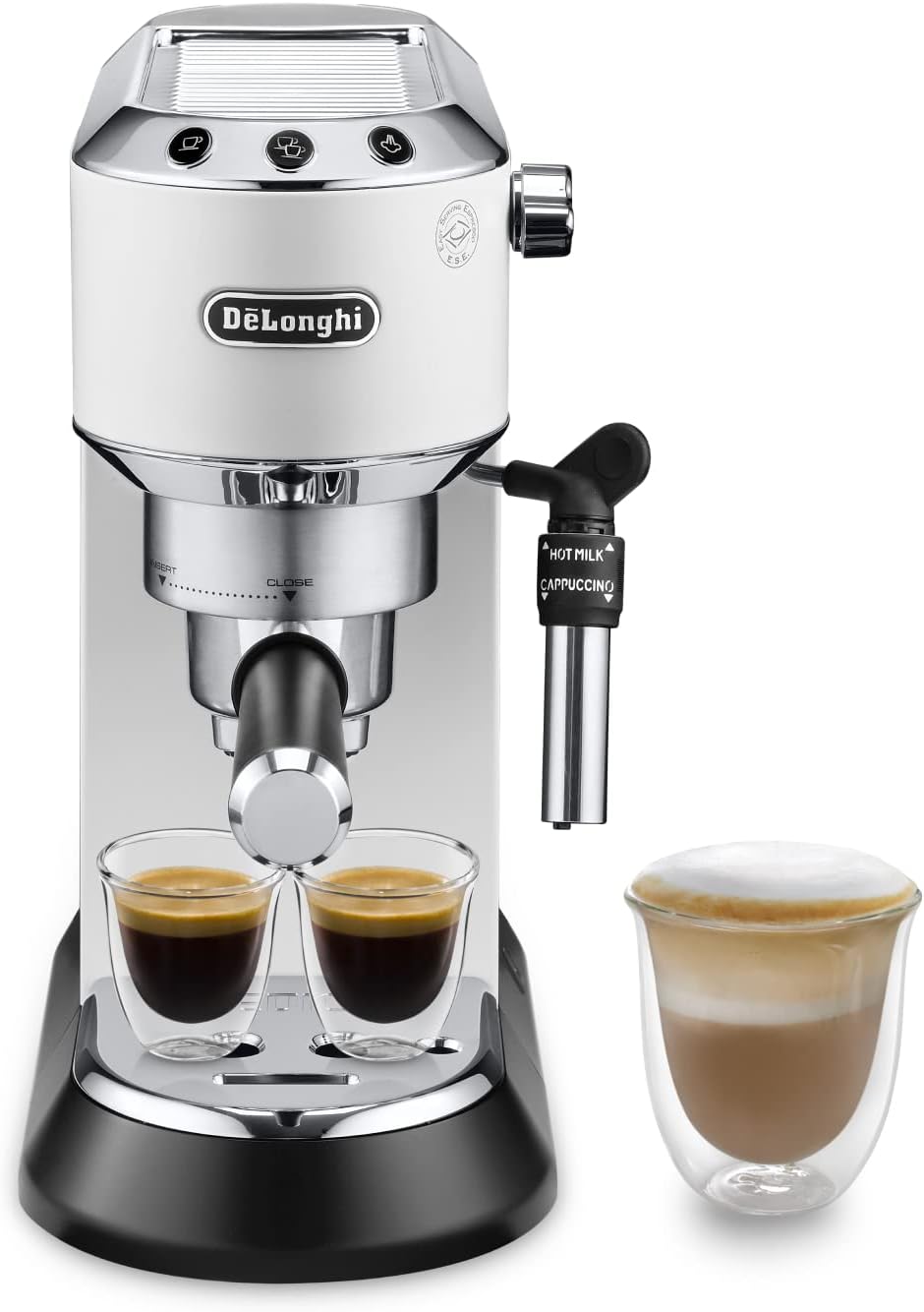 De'Longhi Dedica Style EC 685.M – Espresso Siebtrgermaschine, Espressomaschine mit professionellem Milchaufschumer, nur 15 cm breit, für Kaffeepulver oder ESE Pads, 1 l Wassertank, silber