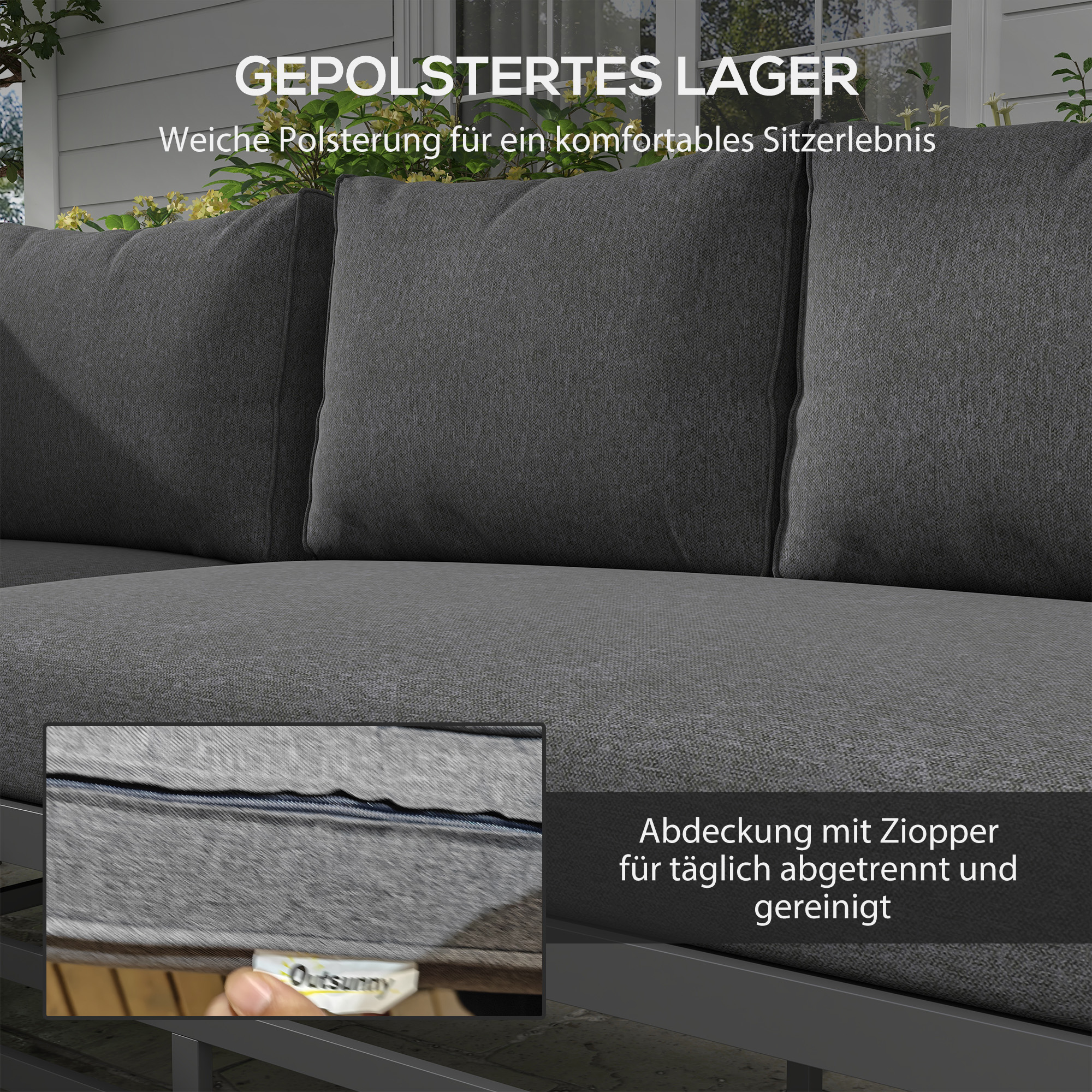 Tuinset Tuinmeubelset Lounge Set, 1 Salontafel, 2 Bijzettafels, 2 Banken, Donkergrijs + Lichtbruin + Zwart