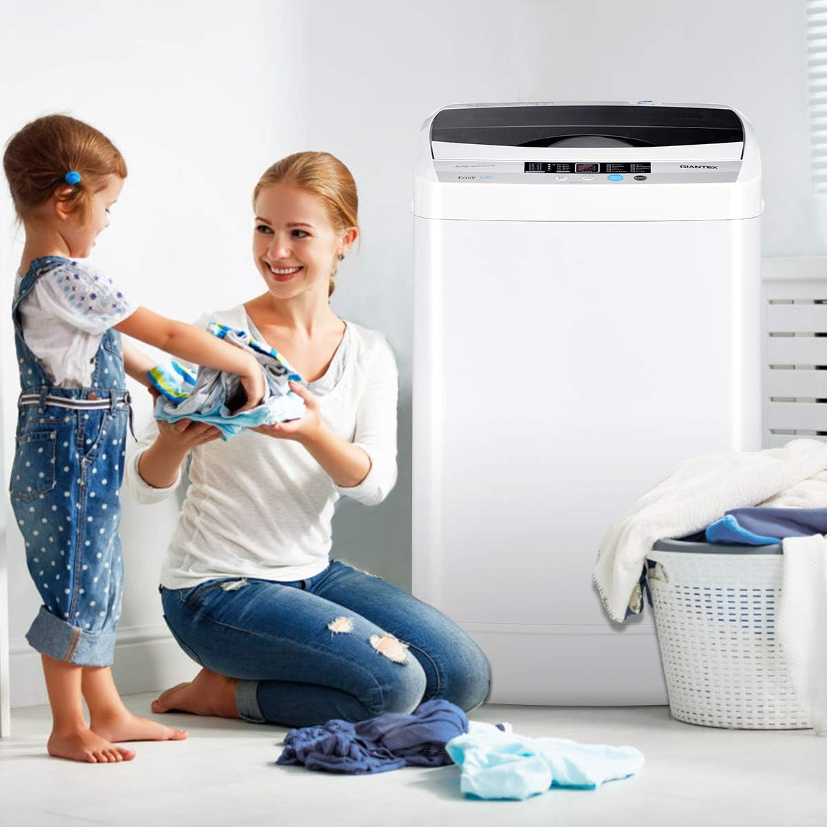 GOPLUS Waschmaschine Vollautomat 4,5 KG, Waschvollautomat mit Schleuder, 10 Programme, LED Dispaly, inkl. Ablaufpumpe, Toplader Waschmaschine ideal für Apartments und Wohnmobile, 50 x 50 x 85 cm