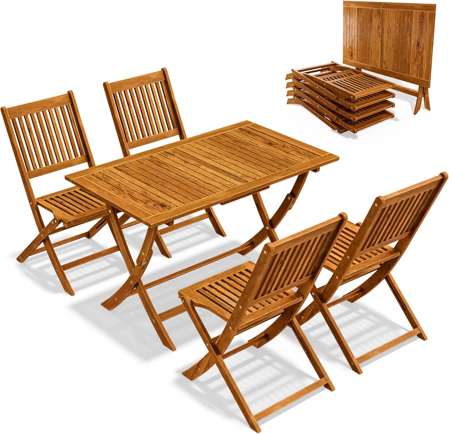 Casaria® Gartenmöbel Set Wetterfest Klappbar Akazie 5-TLG. FSC®-Zertifiziert Holz 160kg Belastbarkeit Garten Terrasse Balkonmöbel 120x70cm Möbelset 4 Personen