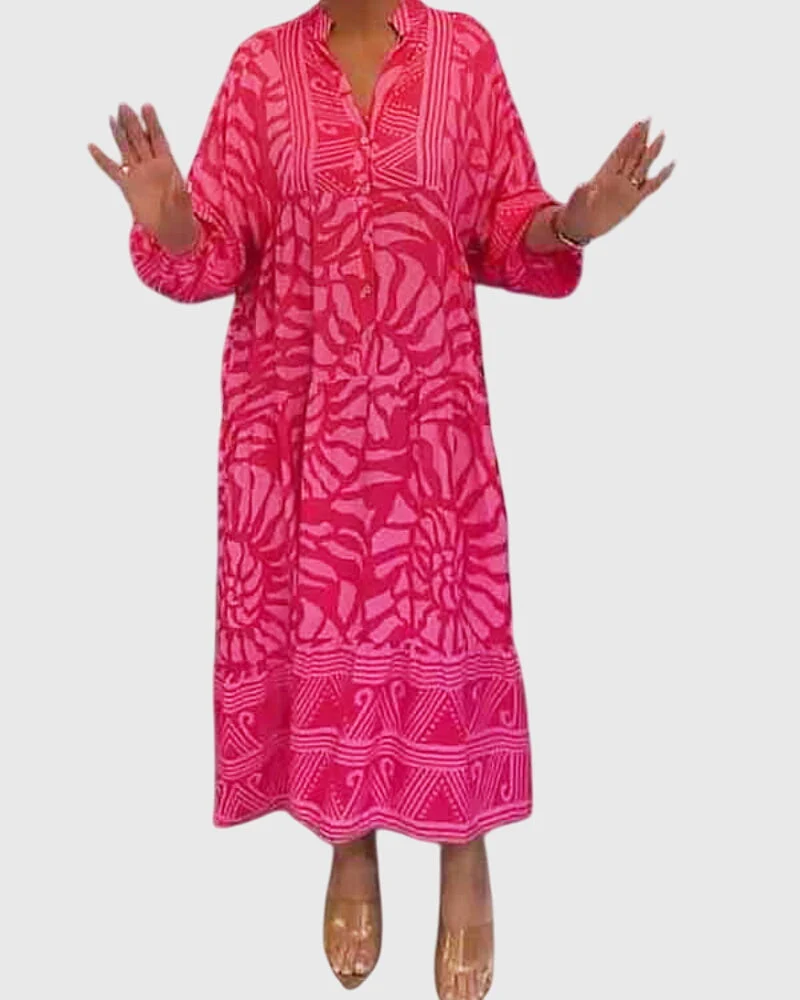 Damen Maxikleid mit V-Ausschnitt und halblangen ?rmeln | Luftiges Sommerkleid mit Print in lockerer Passform f��r den Alltag