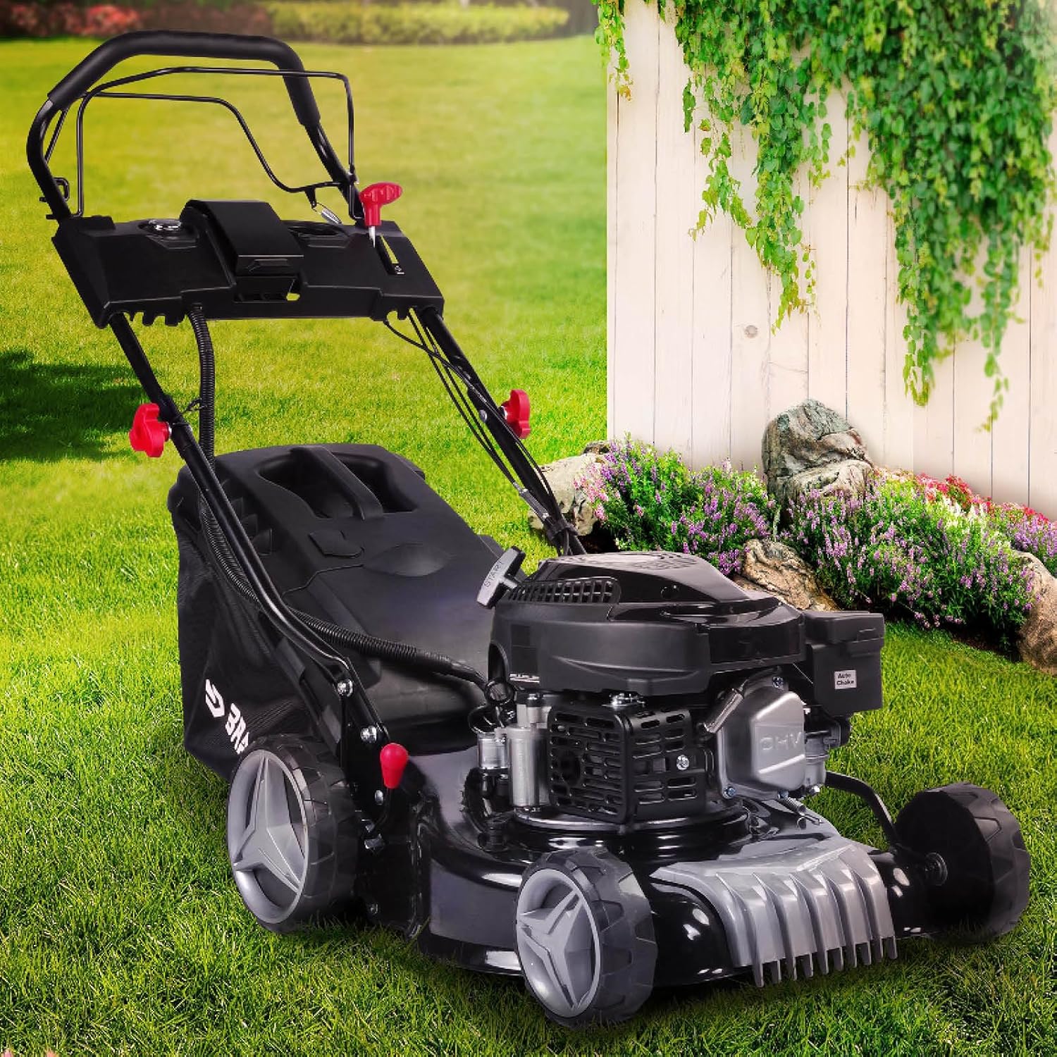 BRAST Benzine grasmaaier met aandrijving | 3,0 kW (4,1 pk) | Elektrische start | 41 cm maaibreedte | vele modellen | T��V | 4-takt OHV-motor | 25-75 mm maaihoogte | 40 L opvangbak | Stalen behuizing | 16145 Estart