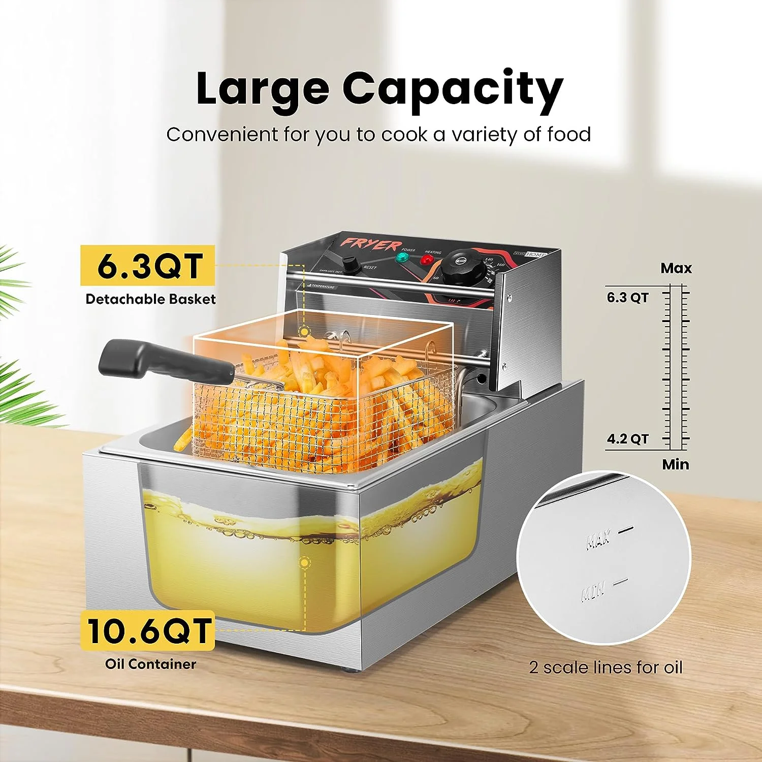 2025 2500W Elektrische Friteuse met Mand �C Snelle Verwarming, Grote Capaciteit en Gemakkelijke Reiniging