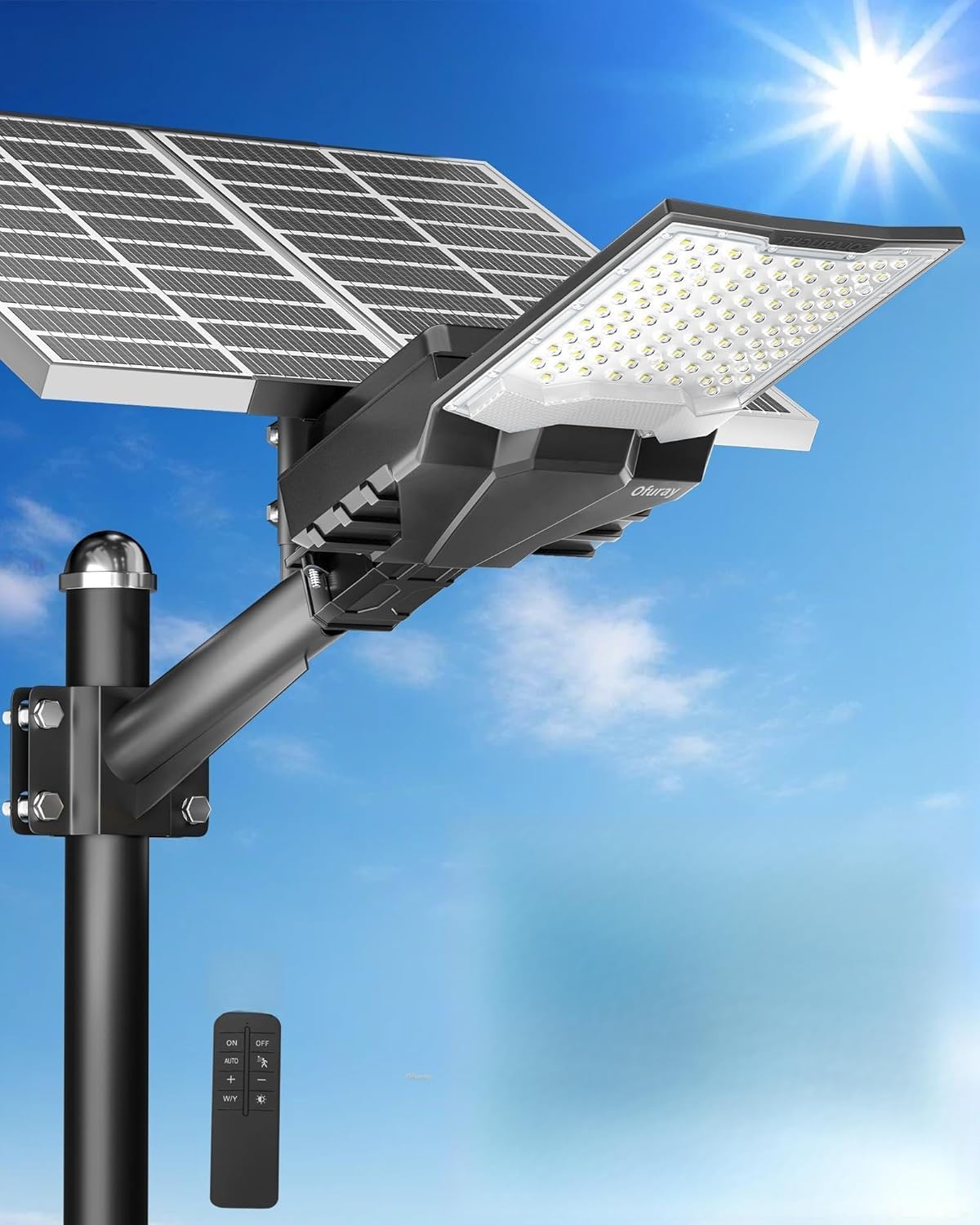 Ofuray OL-8200W Solar Straßenlaterne für Außen, Solarlampen für Außen, 6500K Led Superhelle Solar Strahler Aussen, IP67 Wasserdichte Solarleuchten Outdoor für Garten Garage Straßen