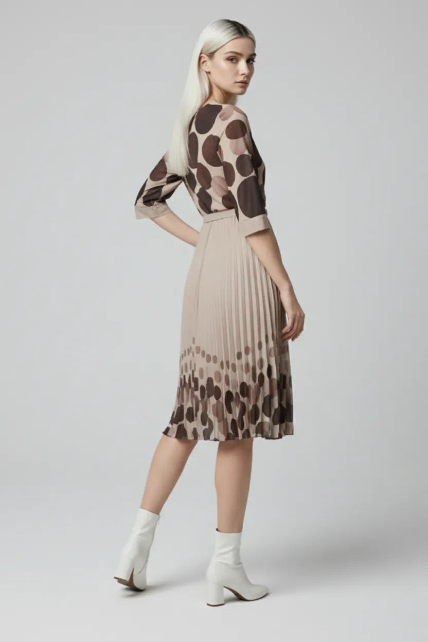 Elegant Beige Pleated Midi Dress