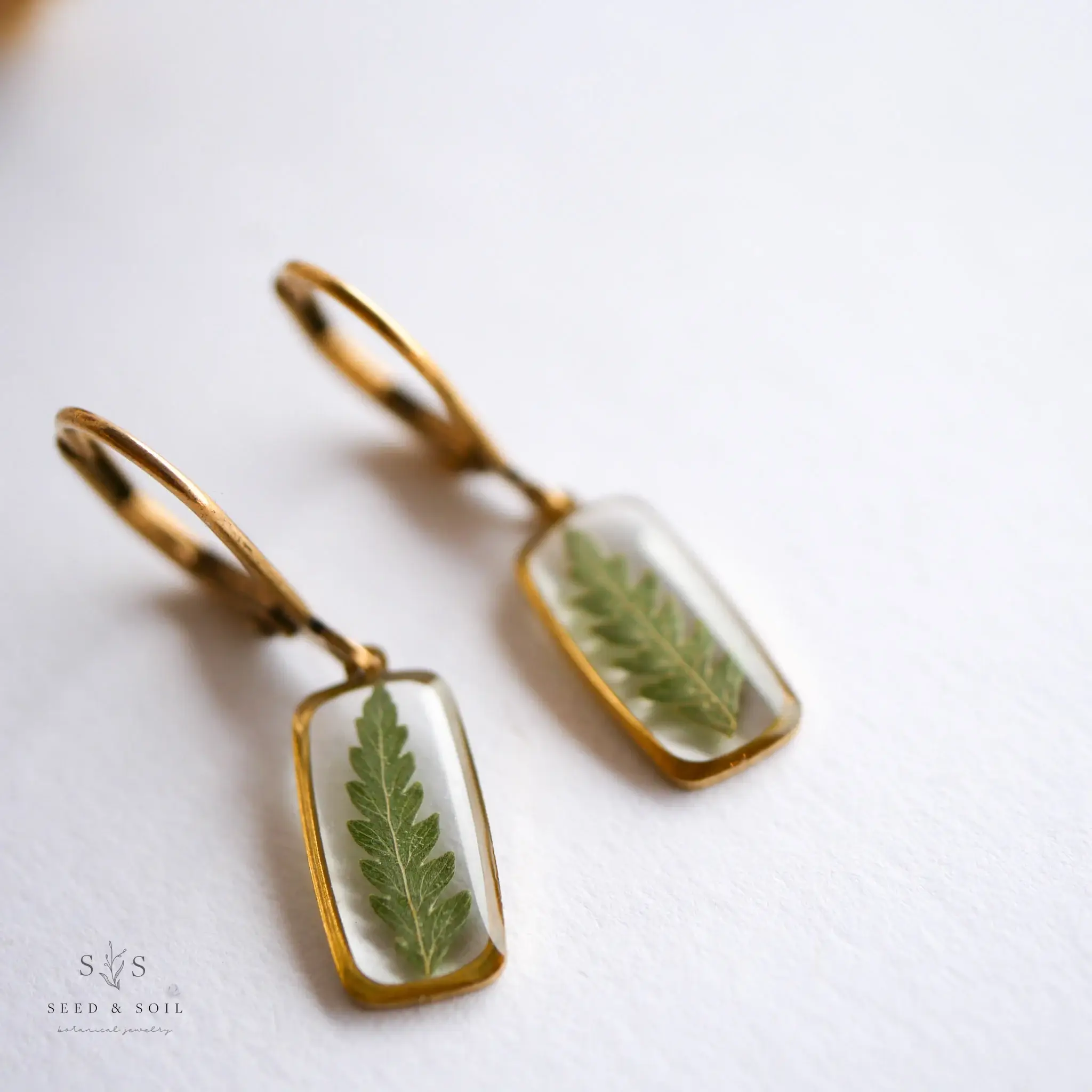 Tiny Rectangle Huggie Hoops Seed & Soil Botanical Jewelry