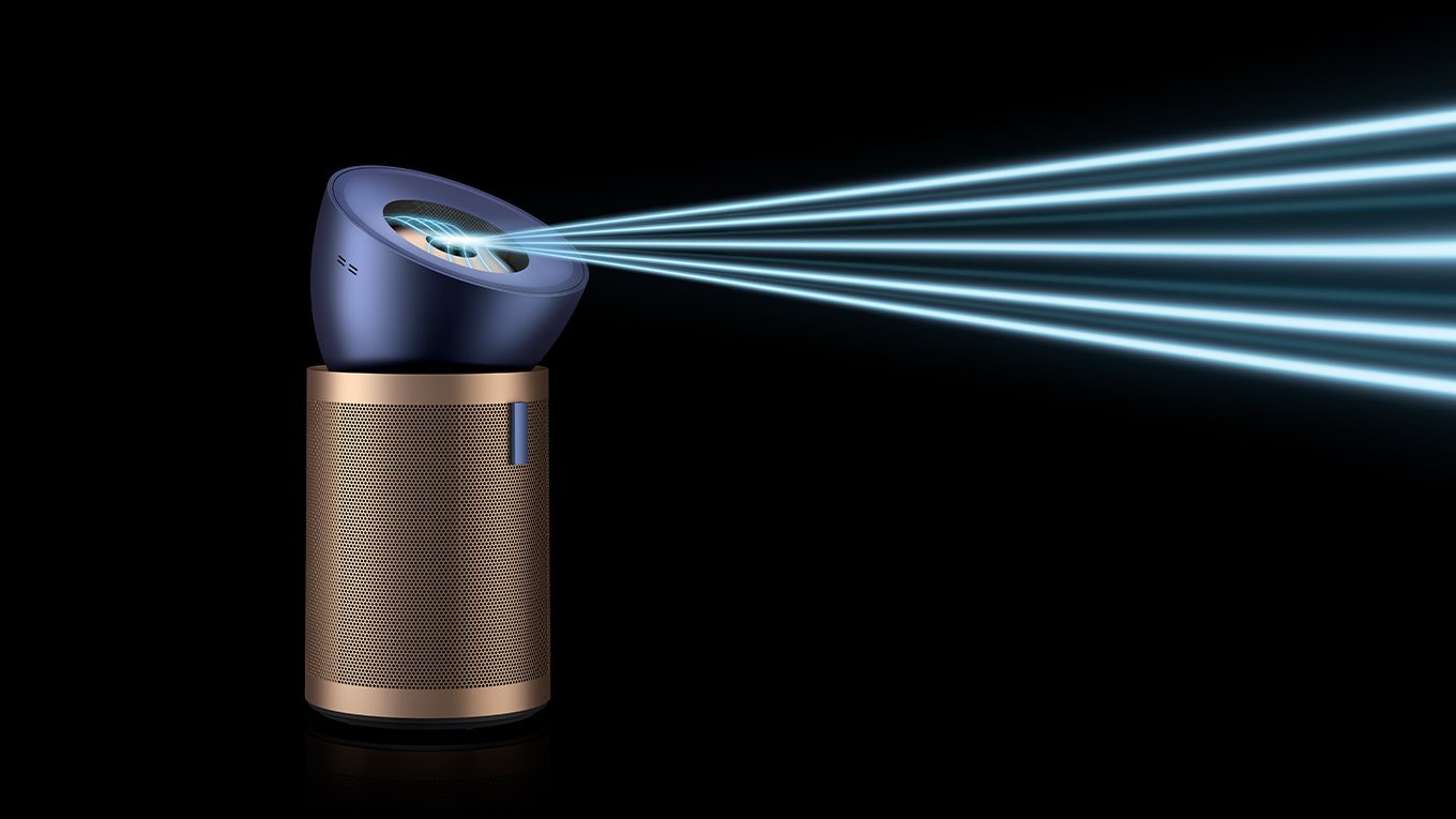 Purificateur Dyson Big+Quiet projetant de l&rsquo;air &agrave; diff&eacute;rents angles.