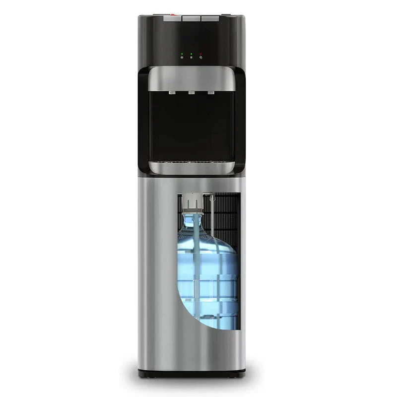 Bottom Loading Water Cooler Dispenser for 5 Gallon Bottles - 3 Temperatures with Hot. Room & Cold Spouts. Child Safety Lock. LED Display with Empty Bottle Alert. Stainless Steel