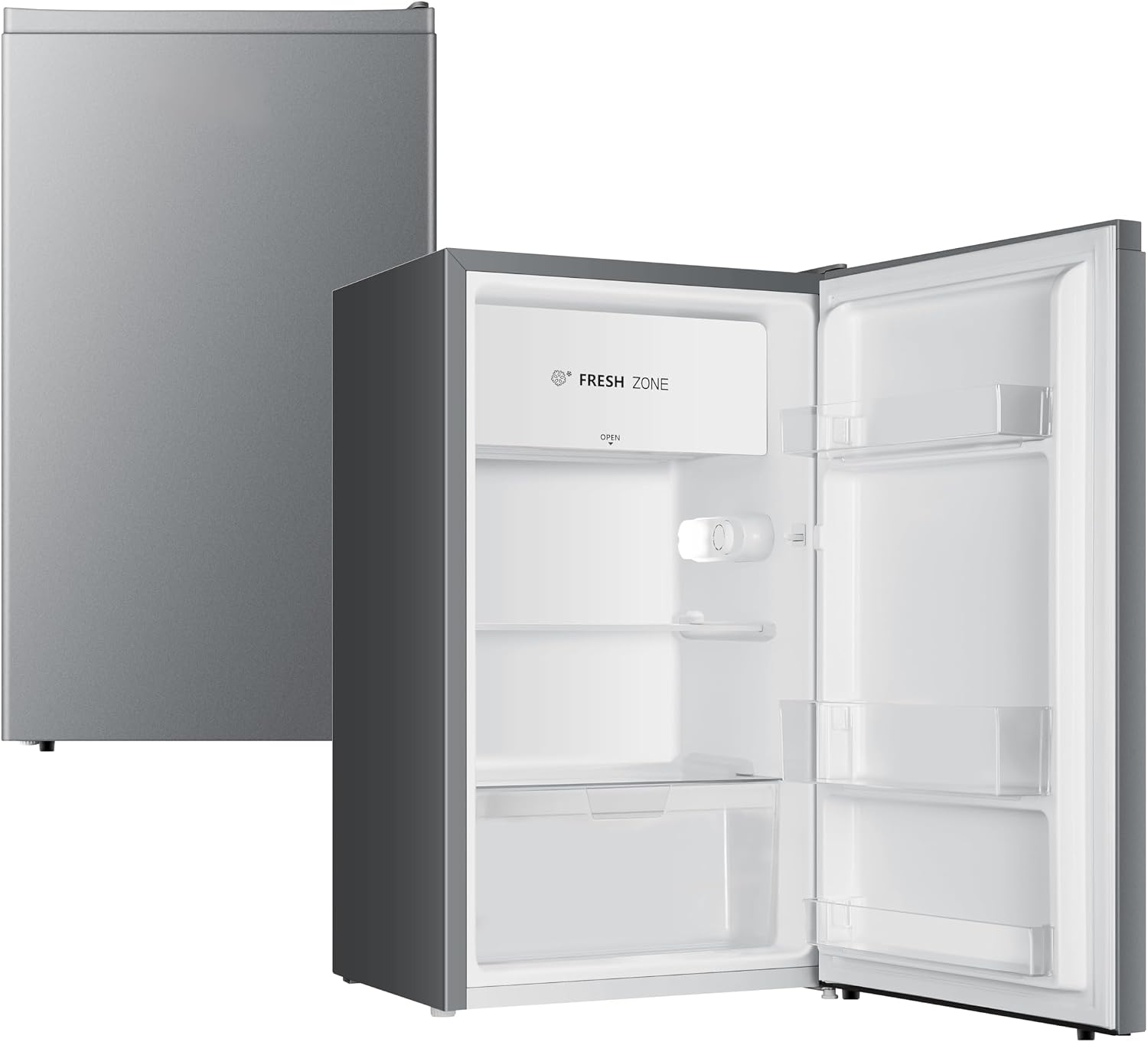 YUNA Kühlschrank SEREBRO E mit Fresh Zone/ 94L Nutzinhalt/Vollraumkühlschrank/ 84 cm hoch/ 86 kWh/Jahr/Türanschlag wechselbar/Leiser Betrieb 36 dB/Silbern