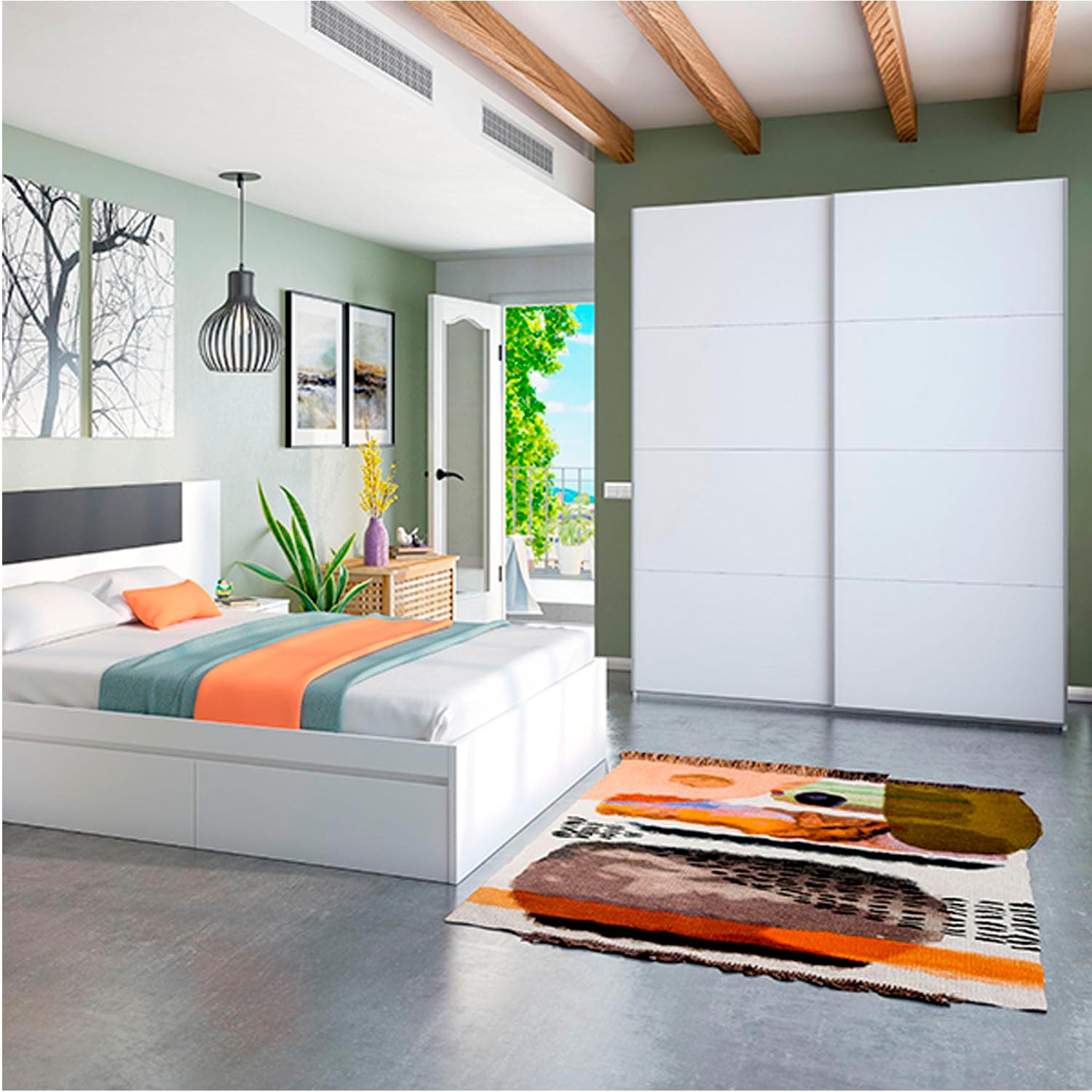 Armario Dormitorio con 4 cajones Ropero Armo 2 Puertas correderas Color Blanco