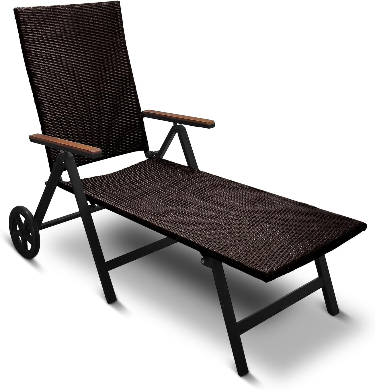 Generisch Aluminium Polyrattan Rollliege Relaxliege 120 kg belastbar Sonnenliege Klappbare Gartenliege Braun Neu