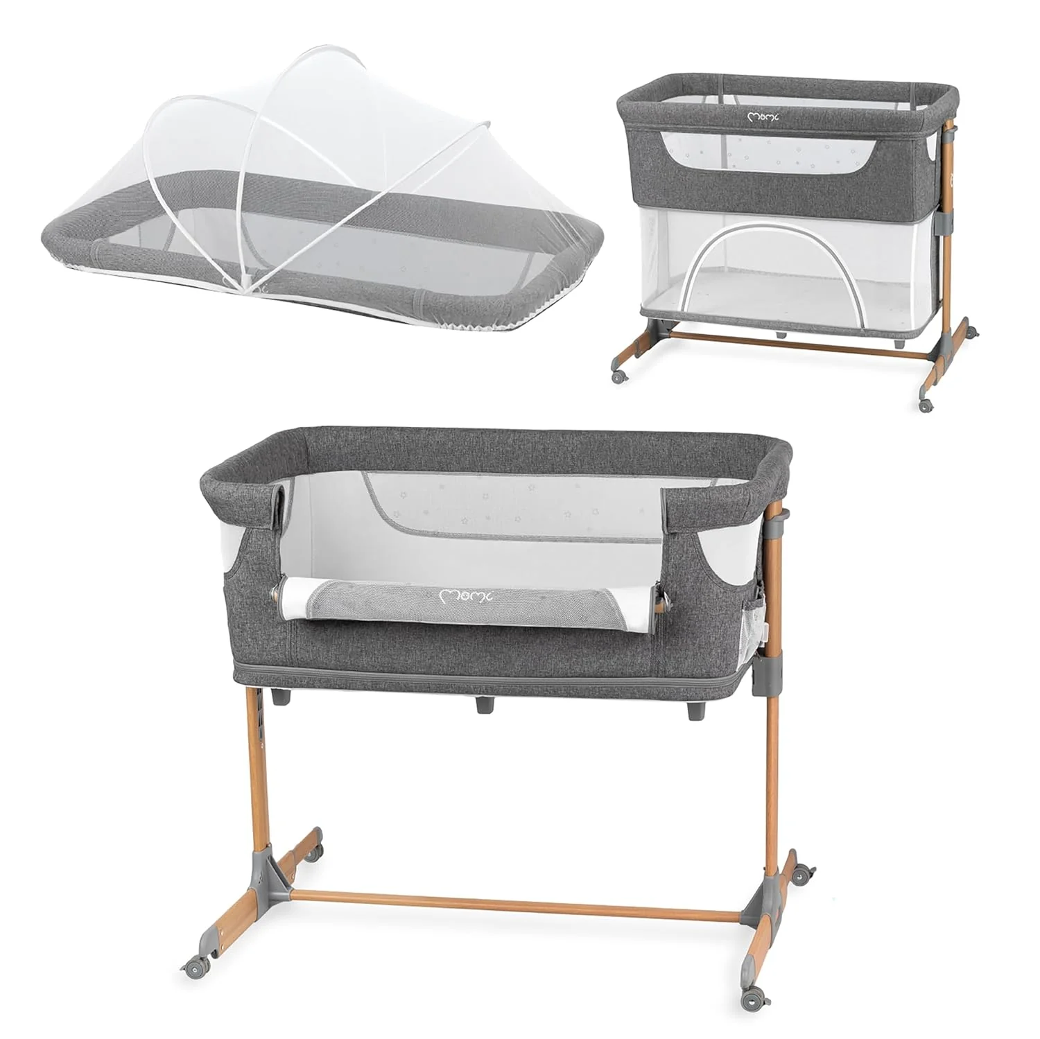 Momi SMART Bed 4-in-1 Bijzetbedden tot 15 kg, Bijzetbed voor baby's met matras, Hoogteverstelbaar