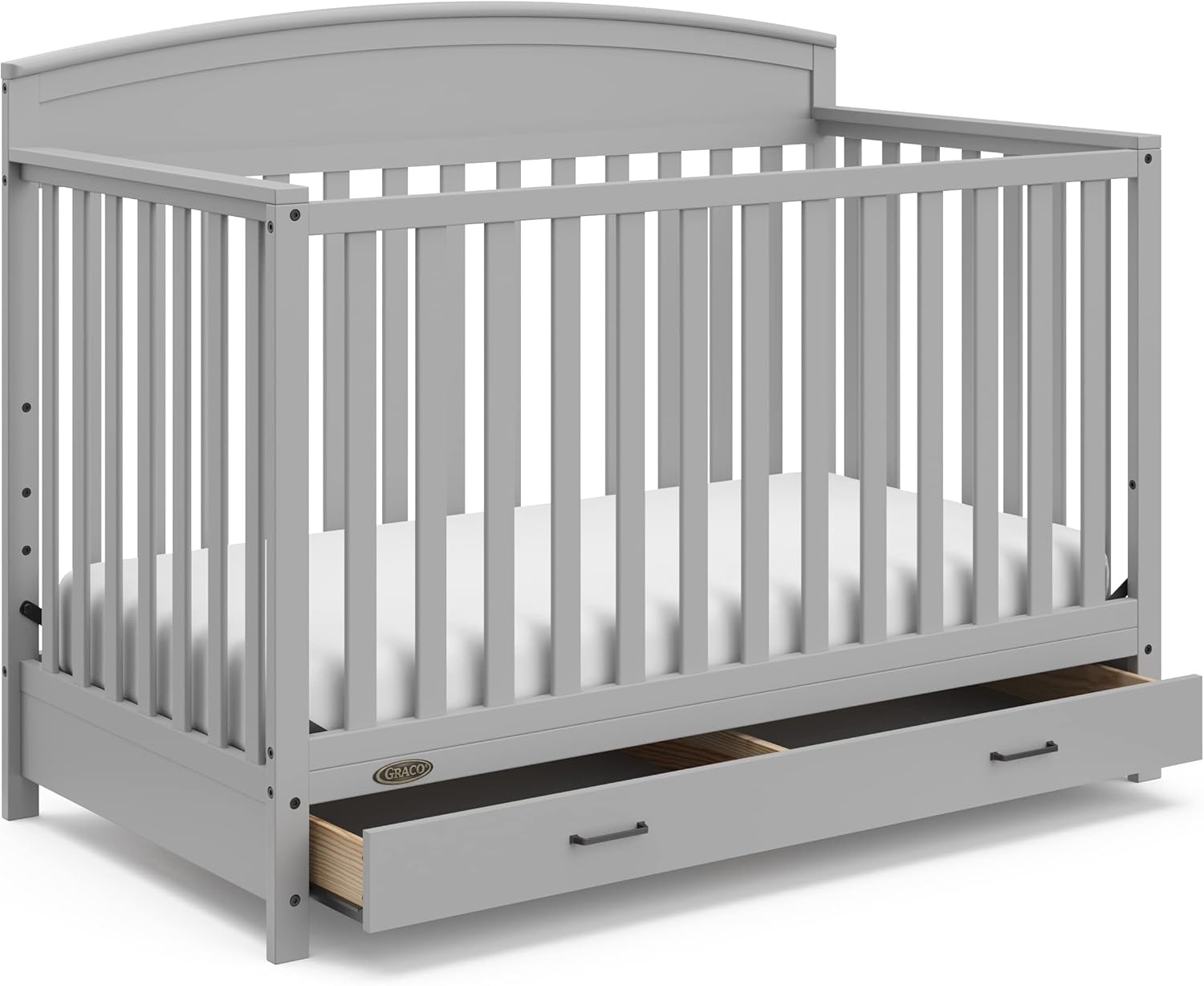 5-in-1 Convertible Baby Bed (with drawers. white) - Green Guardian Gold Certification. built-in baby bed storage drawer. convertible to toddler bed. day bed and full-size bed