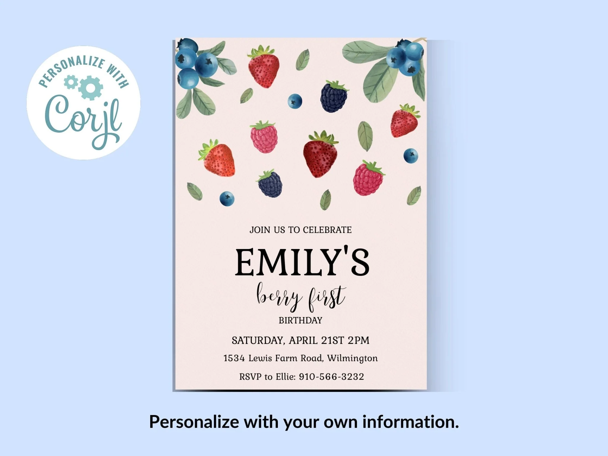 Baby's Berry First Birthday Invitation | Berry First Party Invite Template | Fully Customizable