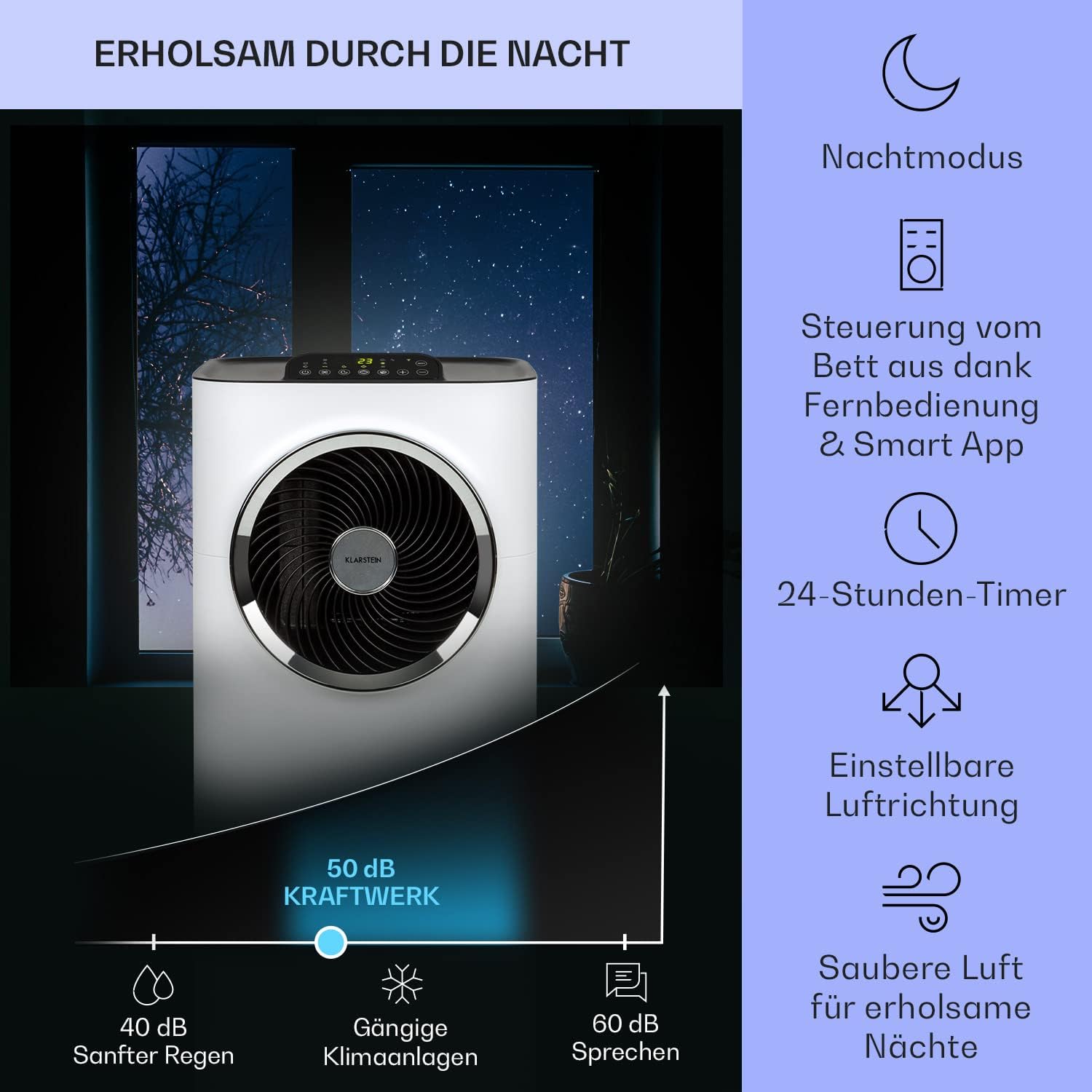 Klarstein Mobile Klimaanlage mit Abluftschlauch, 5-in-1 Klimagerät, Ventilator, Luftentfeuchter, Luftreiniger & Nachtmodus, App-Steuerung, Kleine & Portable für Wohnung & Büro, 12000 BTU