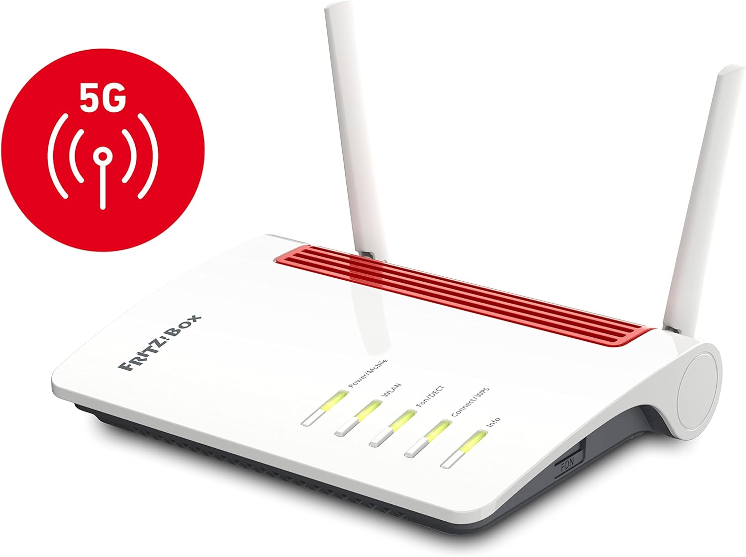 FRITZ!Box 6850 5G (Mobilfunk-Internet bis zu 1.300 MBit/s, WLAN AC+N bis 866 MBit/s (5 GHz) & 400 MBit/s (2,4 GHz), 4 x Gigabit-LAN, DECT-Basis, USB 3.0, geeignet für Deutschland)