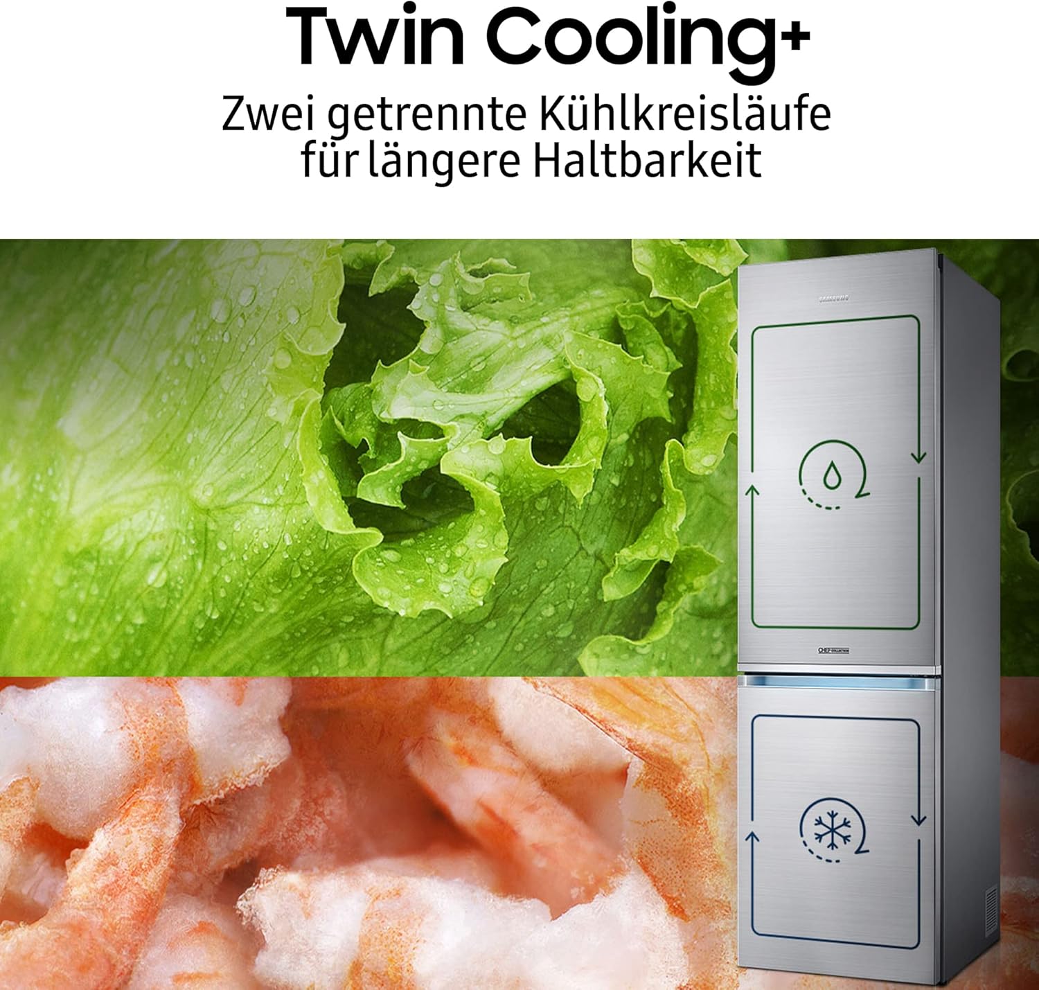 Samsung RB53DG706AB1EF Kühl-Gefrierkombination, 203 cm, 538 l, Extra breit (75 cm), Kühlschrank mit Gefrierfach, Wifi & AI Energy Mode, Twin Cooling+, Twist Ice Maker, Premium Black Steel