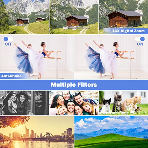 CCN Fotocamera Digitale 4K 48MP, Fotocamera con schermo 3.0" ribaltabile a 180°, fotocamera compatta con zoom digitale 16X, obiettivo grandangolare e obiettivo macro, scheda TF da 64GB, WiFi, nero : Elettronica