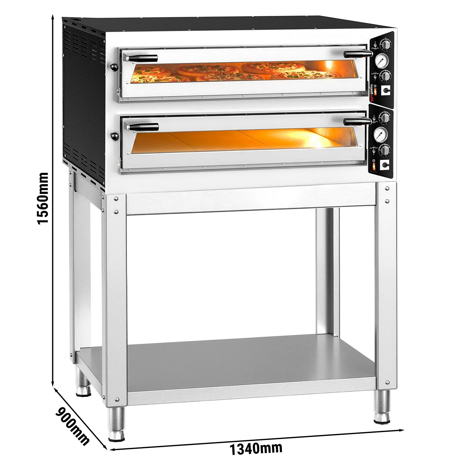Elektrisk pizzaovn - 1340x900 mm - 6+6x ? 35 cm (steinbunn, sjamott) - opptil 450 ��C - manuell - inkl. understell