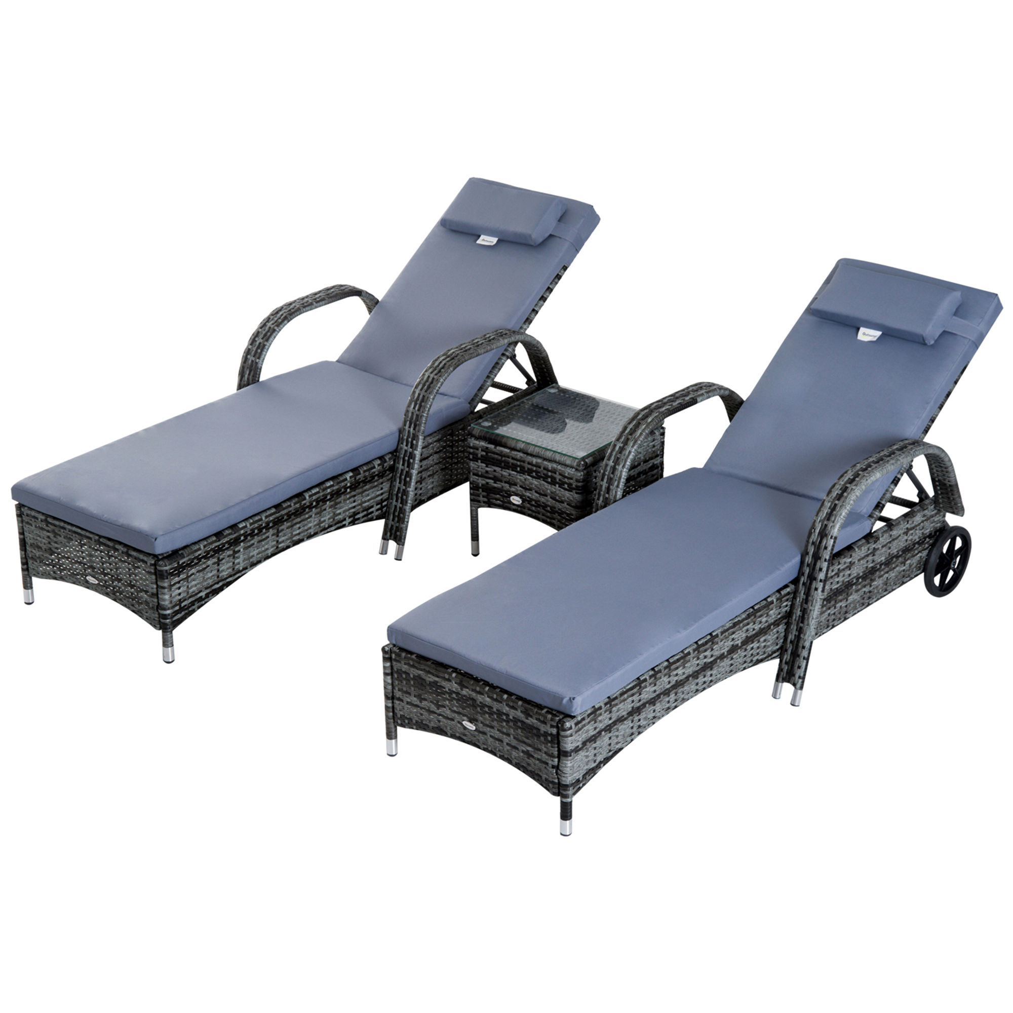 Poly-rotan ligstoelset met tafel ligbank voor buiten tuinmeubelen met kussens