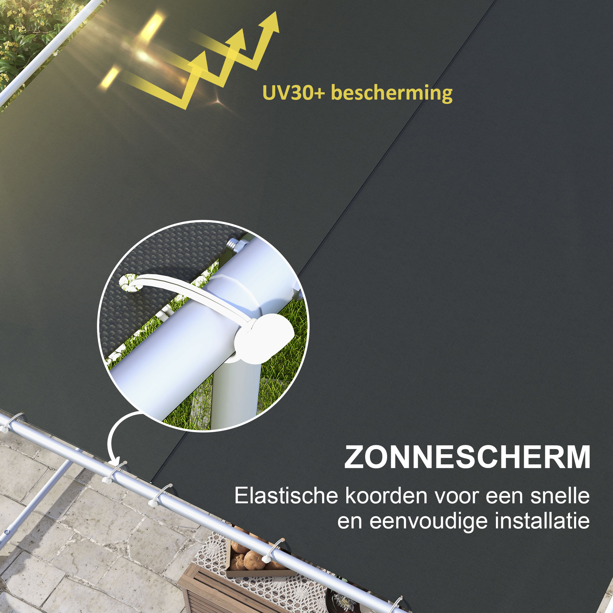 Outsunny Mobiele Paviljoen met Wielen, Inclusief Zandzakken, Metalen Frame, 3x3m, Grijs