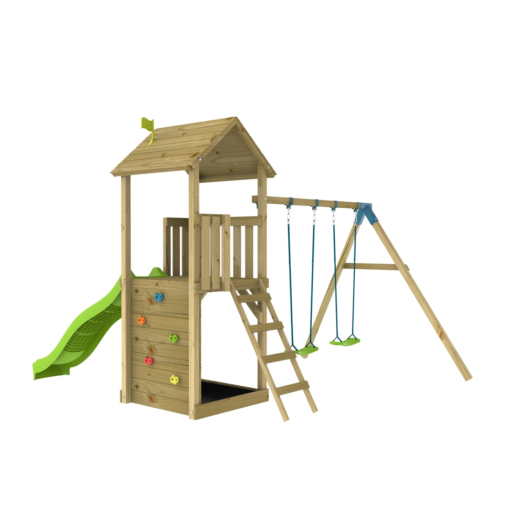 TP Skywood Klimtoren van Hout met Ripple Glijbaan en Dubbele Schommelarm - FSC? Gecertificeerd