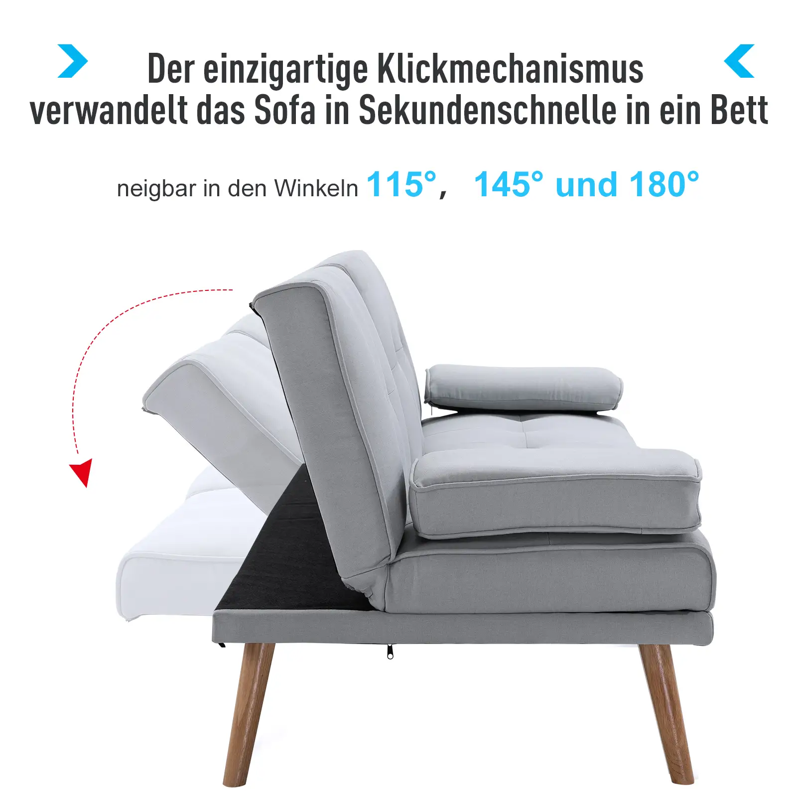 HOMCOM Schlafsofa 3-Sitzer mit verstellbarer Rückenlehne & Tisch hellgrau