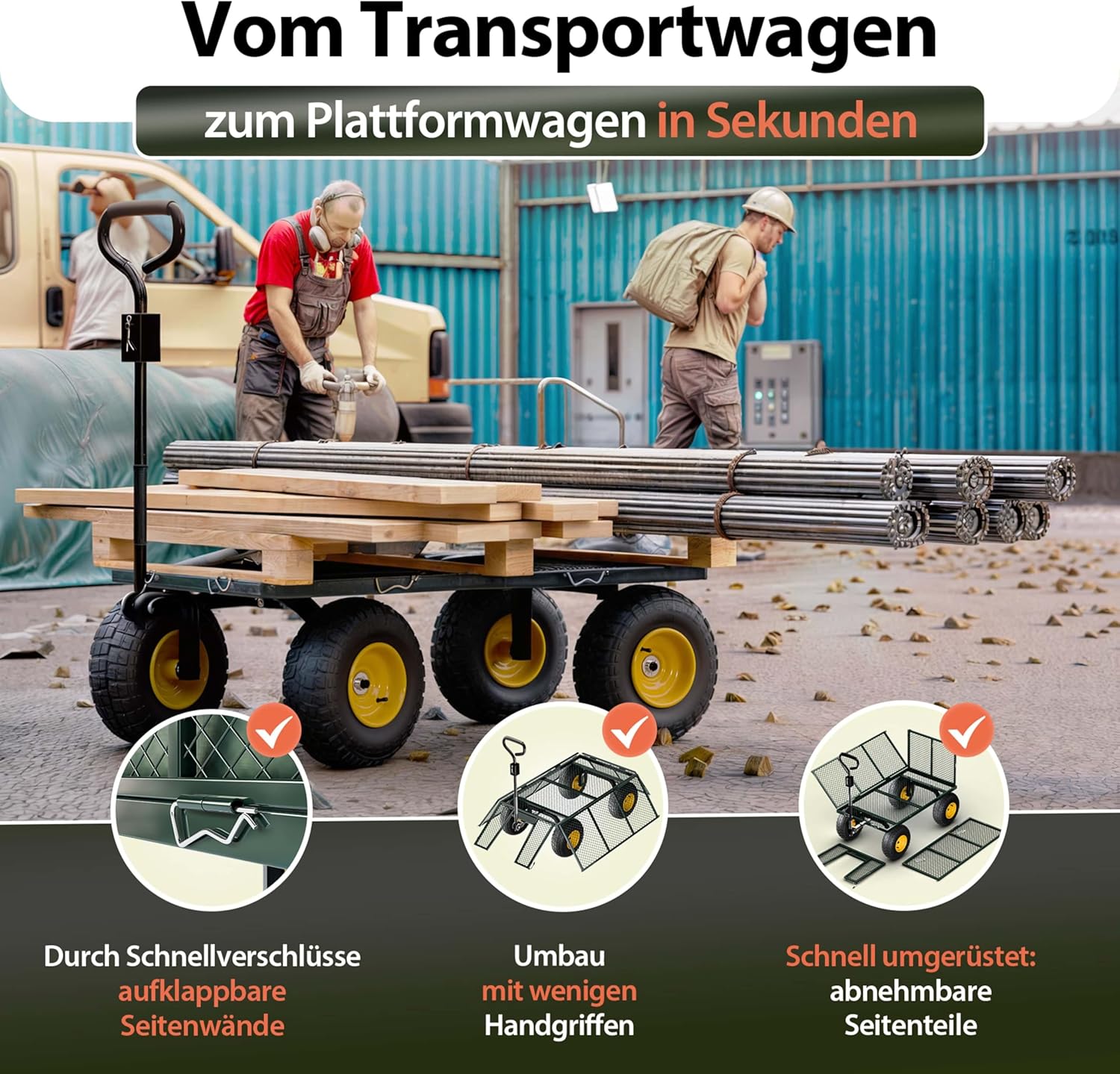 GARDEBRUK® Bollerwagen 550kg Belastbar Klappbar Stabil Herausnehmbare Plane Gerätewagen Handwagen Garten Gartenkarre Gartenwagen Transportwagen Karre