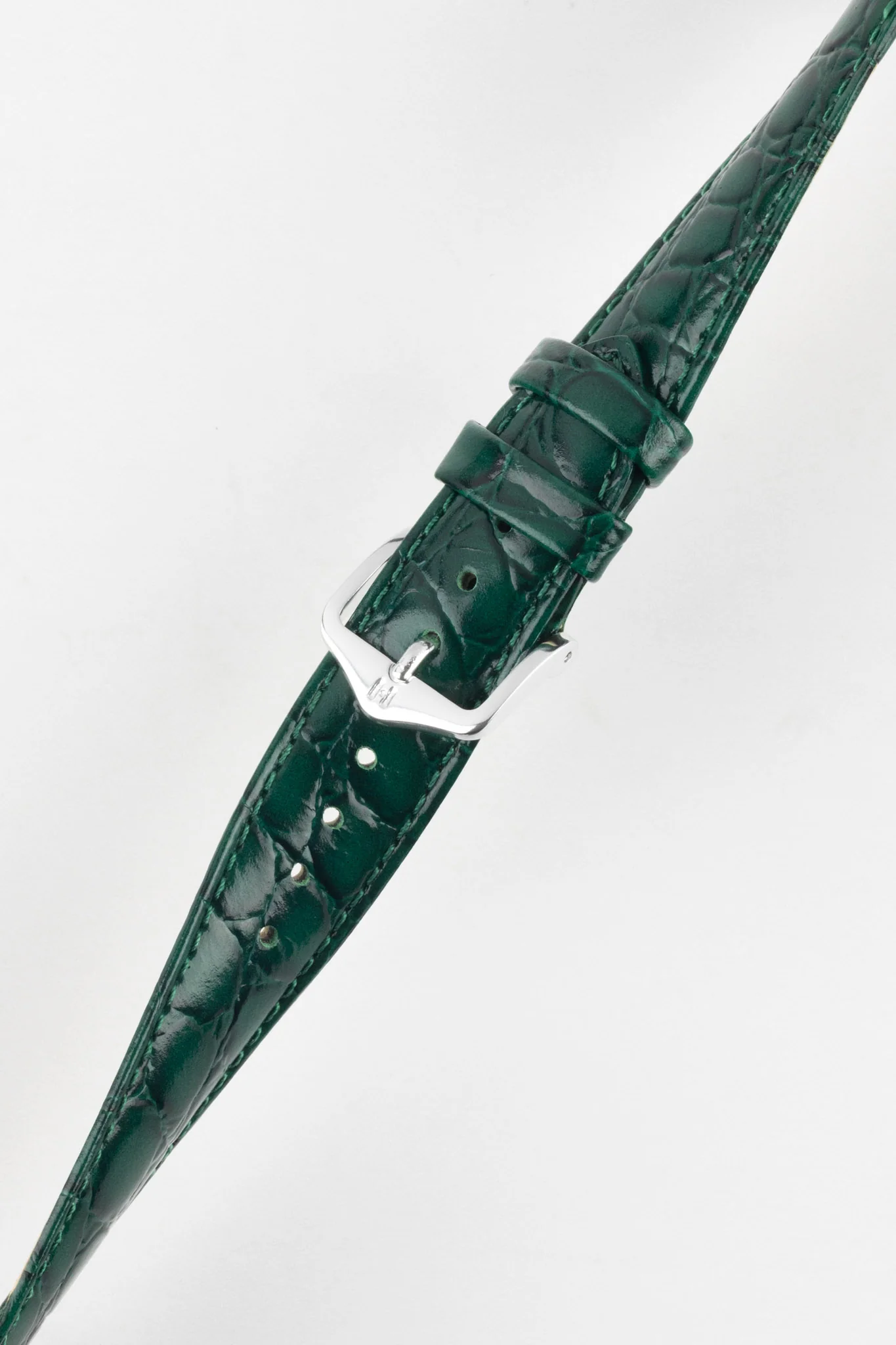 Hirsch CROCOGRAIN NQR Crocodile Embossed Leather Watch Strap in GREEN