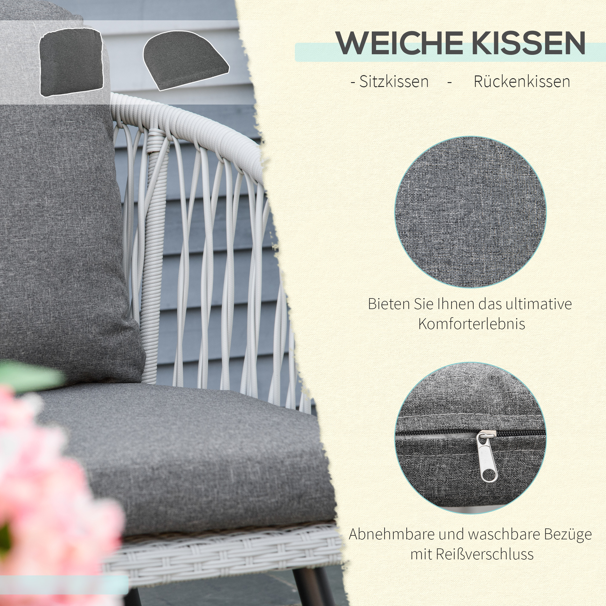 4-delige poly rotan tuinmeubelset grijs