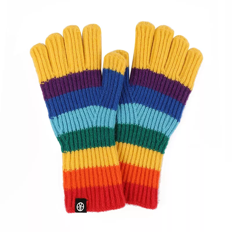 Rainbow Striped Knitted Gloves
