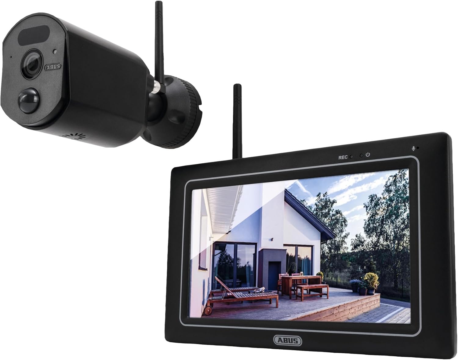 ABUS Überwachungskamera EasyLook BasicSet PPDF17000 – Kamera + tragbarer Monitor mit Touchscreen - einfache Handhabung, Alarm- und Aufnahme-Modus, Gegensprechfunktion, Nachtsicht, Schwarz, 1080p