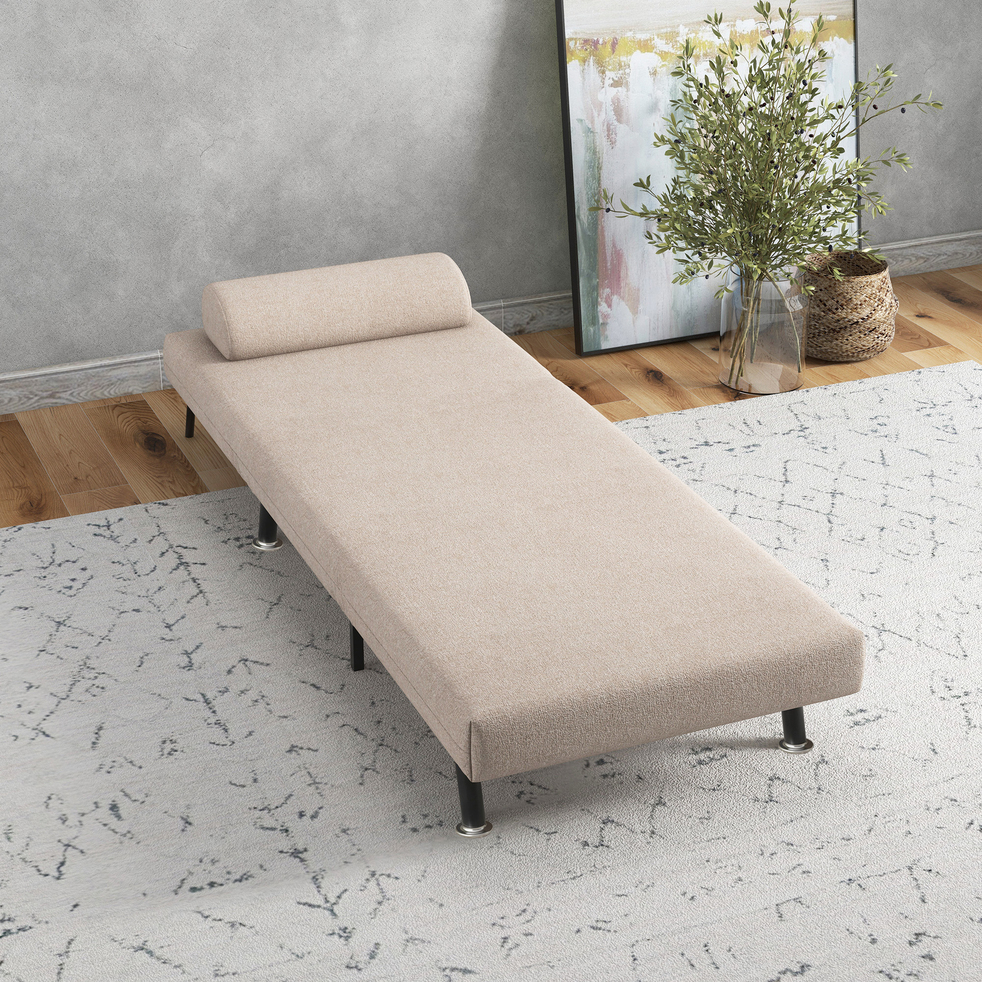 Opklapbare Stoel met Slaapfunctie, Opvouwbare Relaxstoel in Linnenlook, Verstelbare Rugleuning, 75 x 70 x 75 cm, Beige