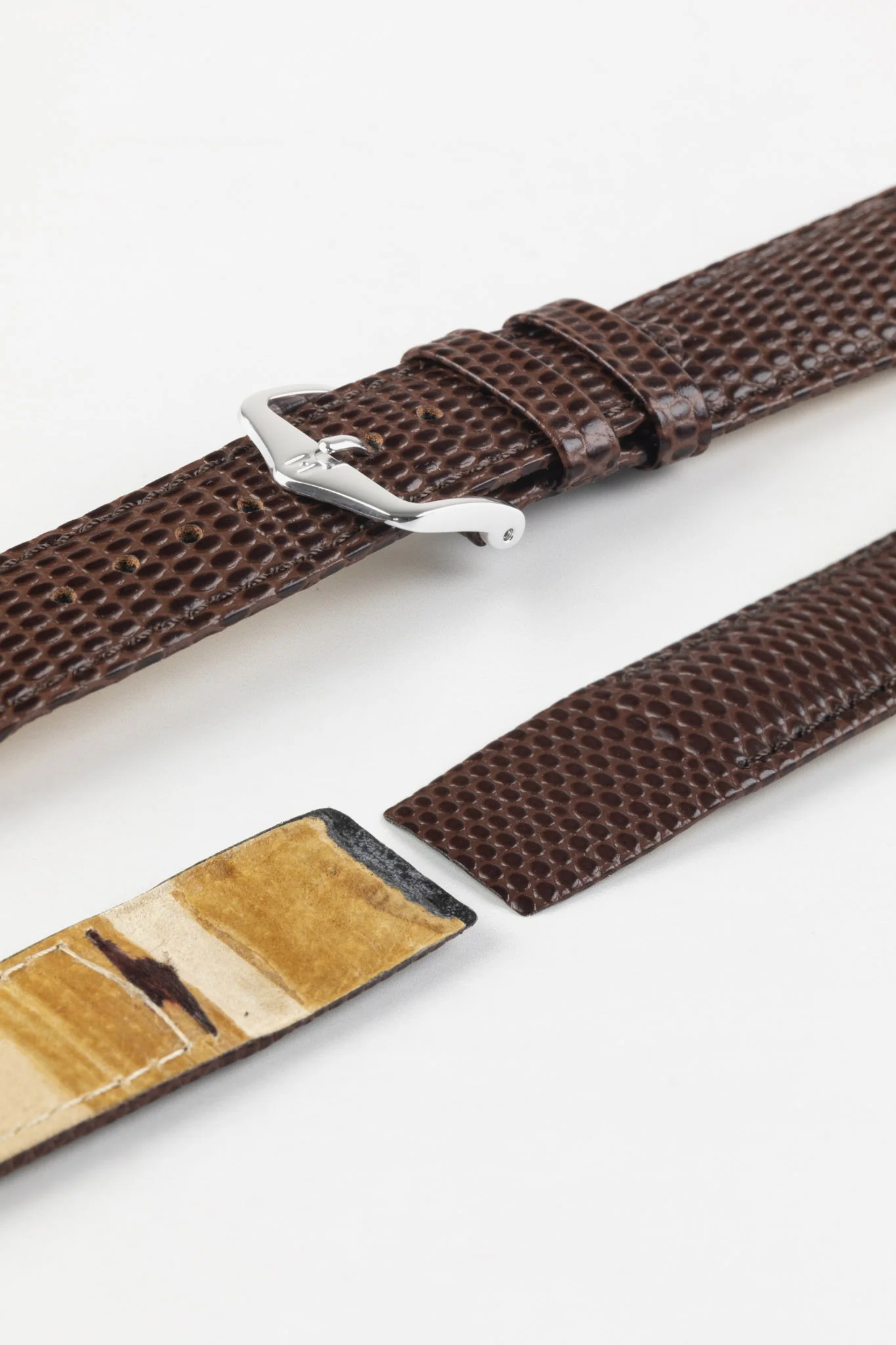 Hirsch RAINBOW Lizard Embossed Open Ended Watch Strap in BROWN