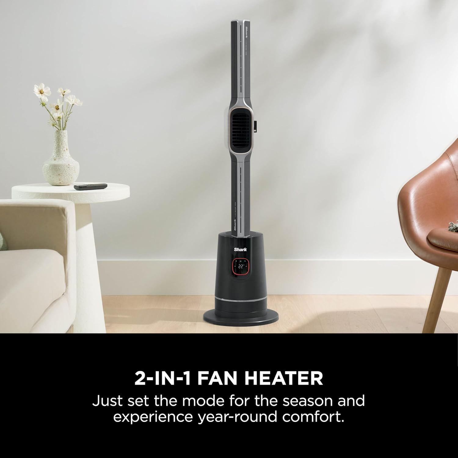 Shark TurboBlade Ventilator und Turmheizung, Cool + Wärme, flüglose Kühlung und schnelle Erwärmung mit Thermo IQ, Dual-Modi mit 180°-Oszillation, Fernbedienung, Kohle